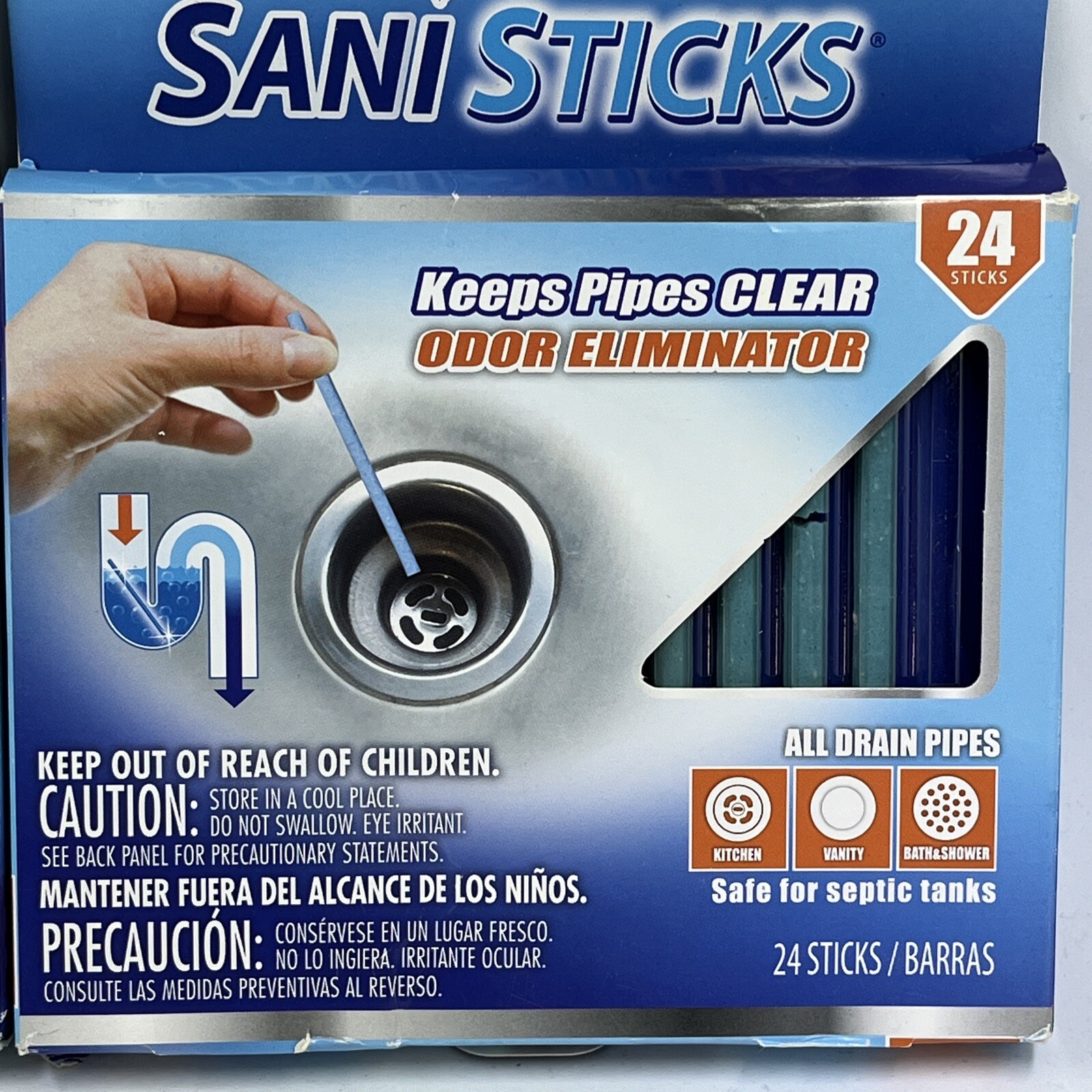 Sani 360 SaniSticks Keeps Pipes Clear Odor Eliminatore Unscented 24 EA Lot Of 2