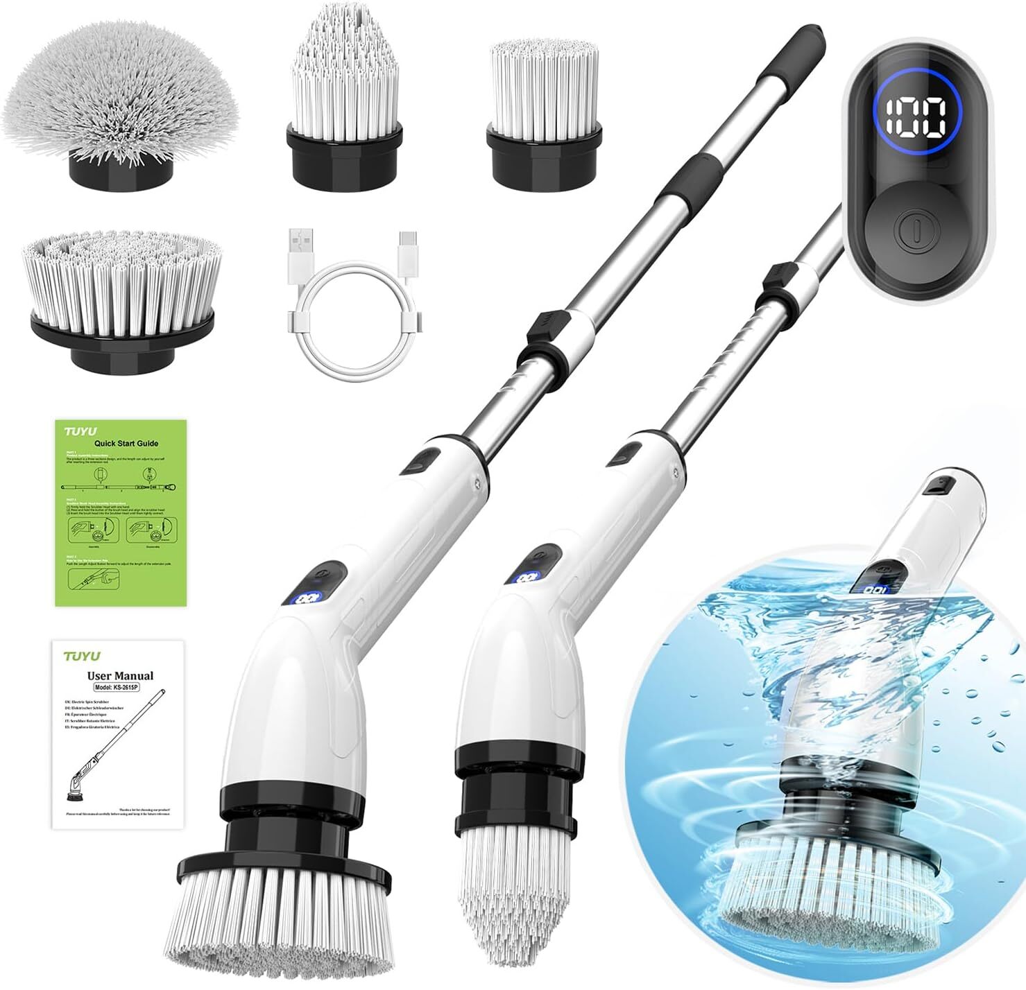 Electric Spin Scrubber, Full-Body IPX7 Waterproof Bathroom Scrubber