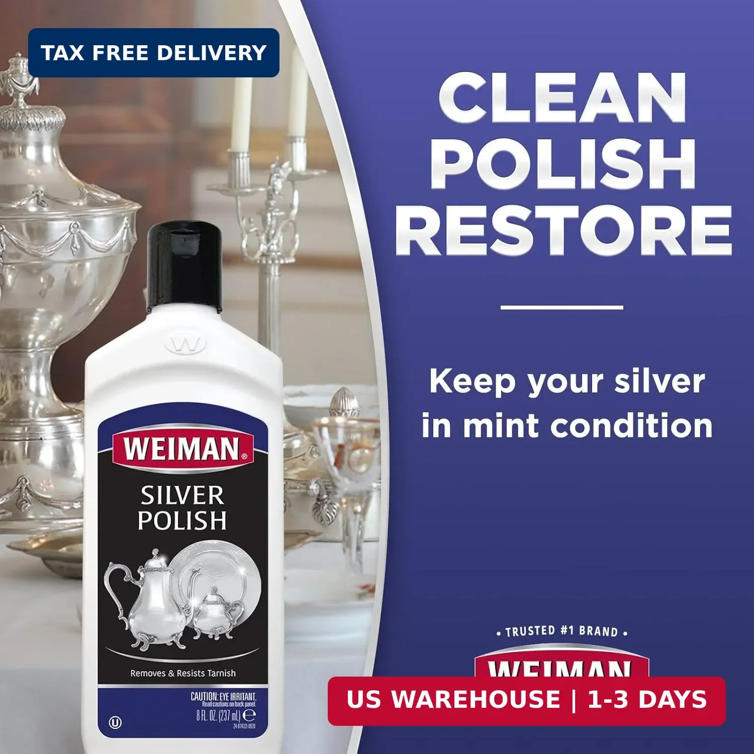 Weiman Silver Cream Cleaner 3-in-1, Anti-Tarnish – Silverware Polish & Cleaner