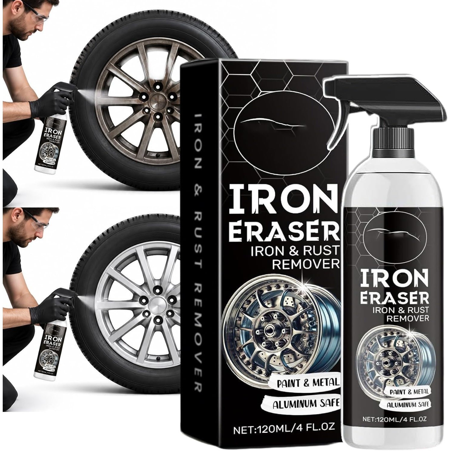 Iron Eraser Rust Remover Spray, Car Wheel Paint Brake Dust Fast Cleaner 120ML US