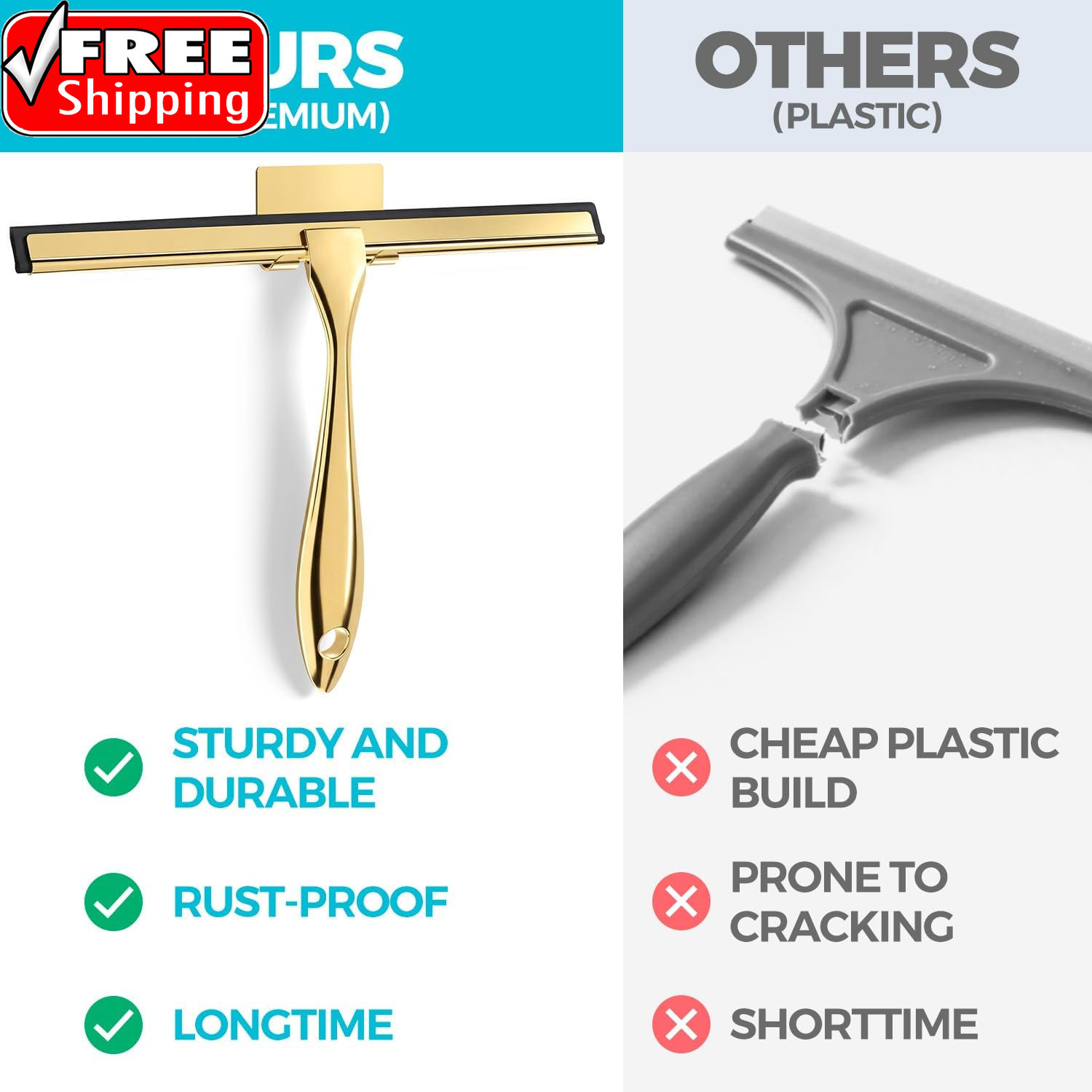 2PACK 10-Inch Golden All-Purpose Shower Squeegee for Shower Doors, Bath Linen Se