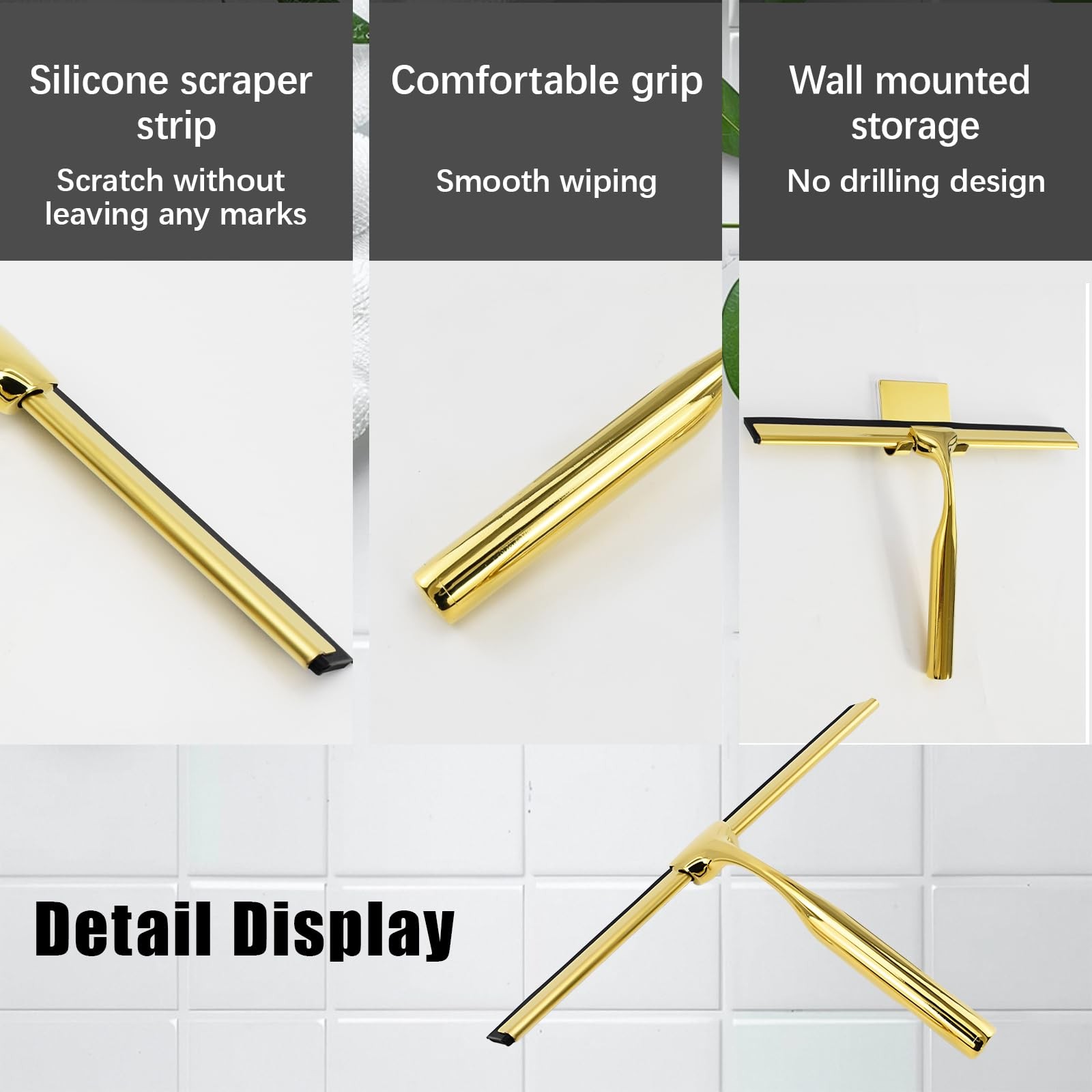 Squeegee for Shower Glass Door, All-Purpose Stainless Steel Squeegee with Adh…
