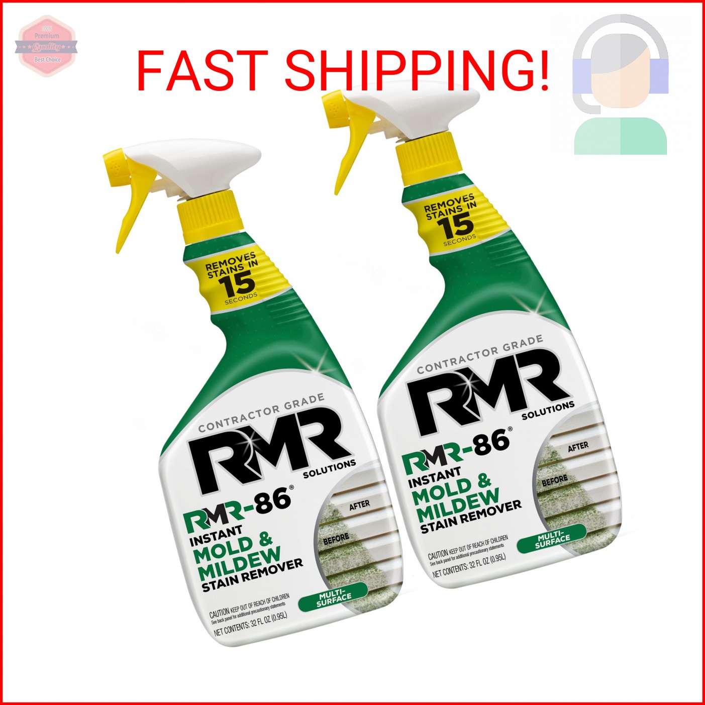 RMR-86 Instant Mold and Mildew Stain Remover Spray – Scrub Free Formula, 2 Pack