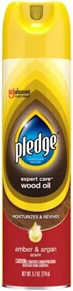 Pledge Moisturizing Oil Spray Wood Oil Amber Argan Scent Protect Furniture 9.7oz