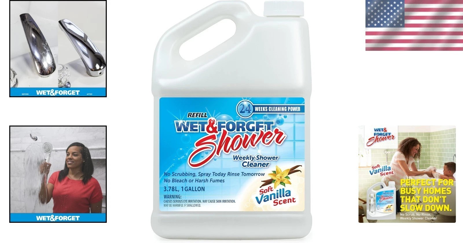 128 Fl Oz Bleach-Free Shower Cleaner – No Scrub, Vanilla Scent, 24 Weeks Supply