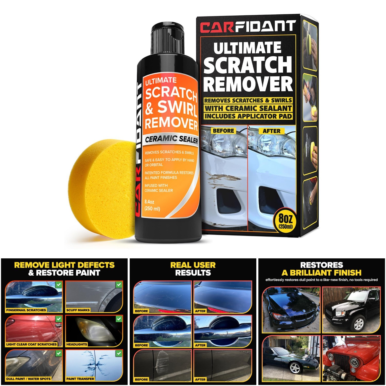 Car Paint Scratch Remover & Swirl Repair Kit 8.4 Fl Oz Buffer Pad Polishing