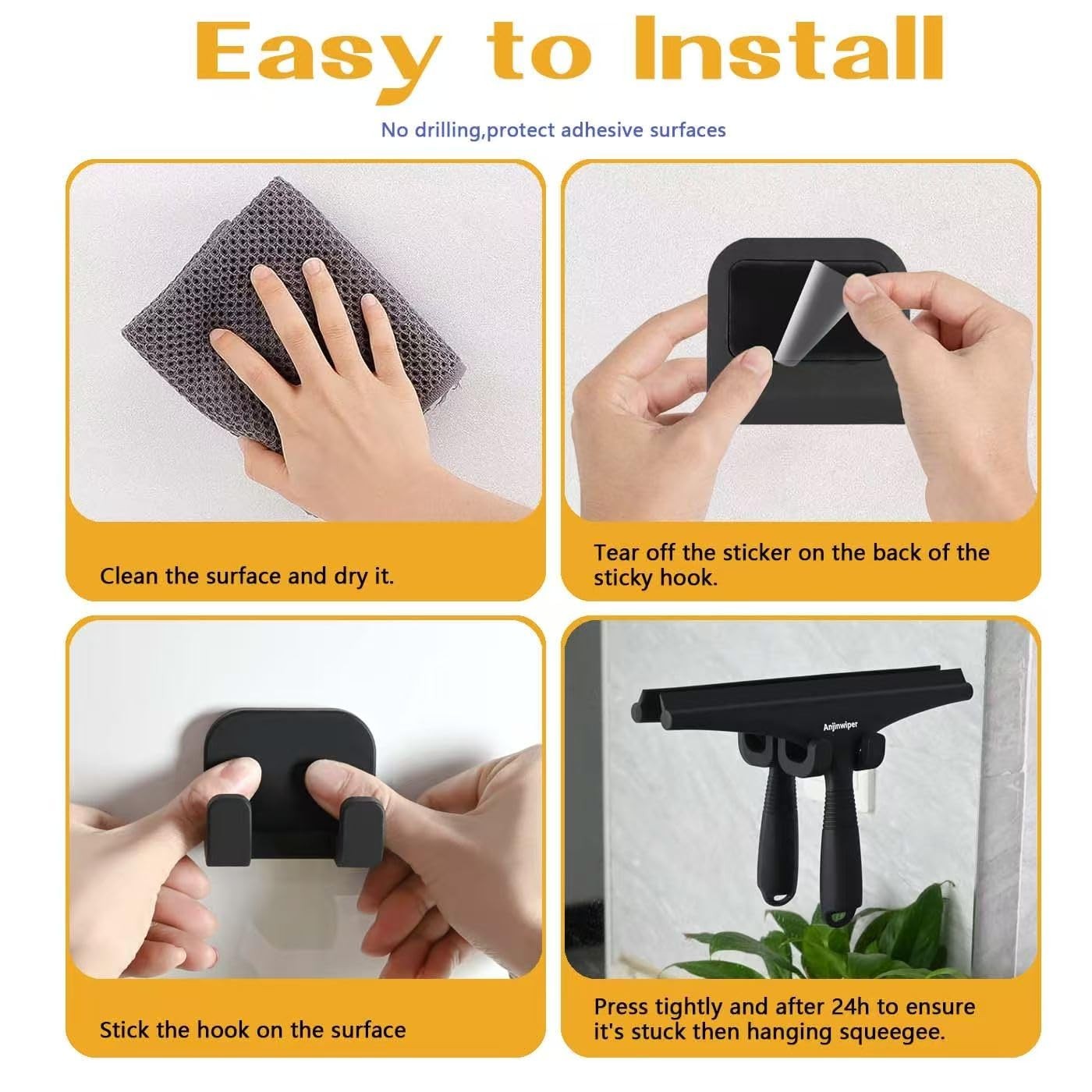 Shower Squeegee with Hook – Streak-Free Glass & Tile Cleaner Tool for Bathroom,