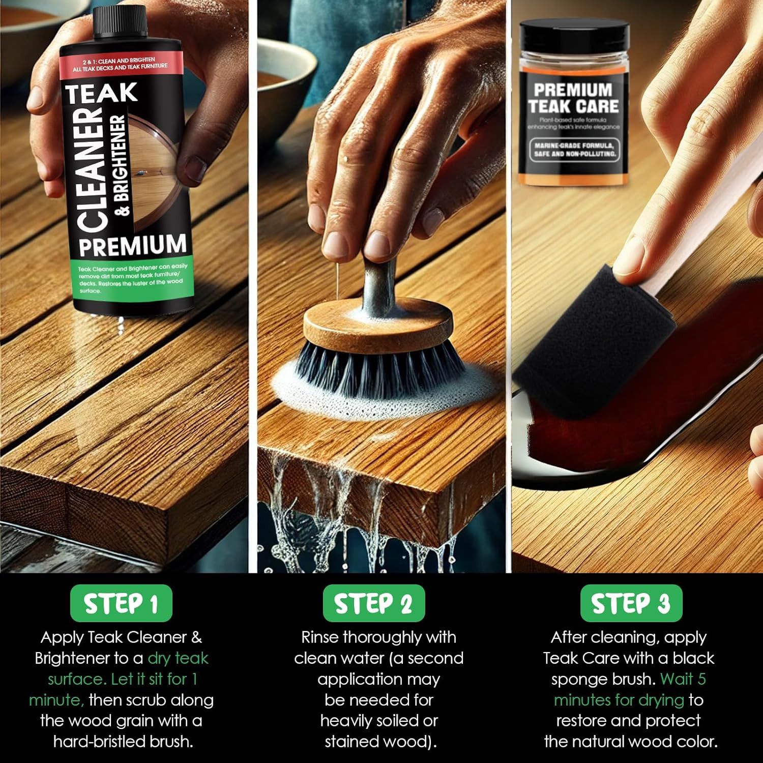 Teak Cleaner and Brightener Kit – Teak Cleaner for Wood Outdoor Furniture. Ideal