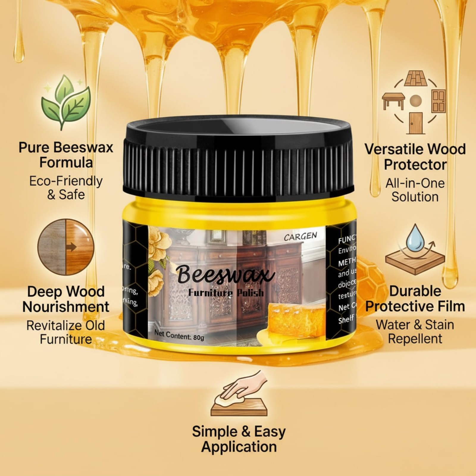 Beeswax Furniture Polish, Wood Seasoning Beeswax for Furniture Wood Wax for D…