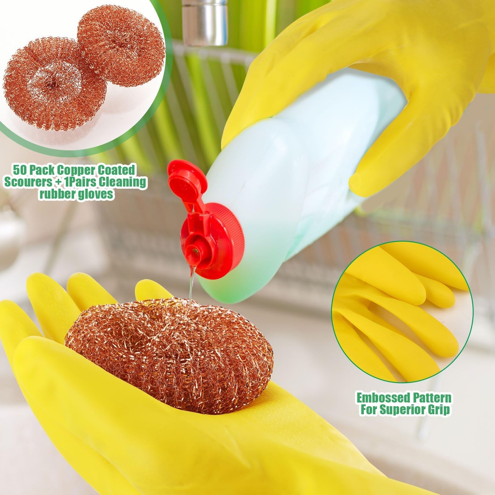 50 Pack Copper Coated Scourers Rust Resistant Scrubbing Scouring Pad with 1 P…