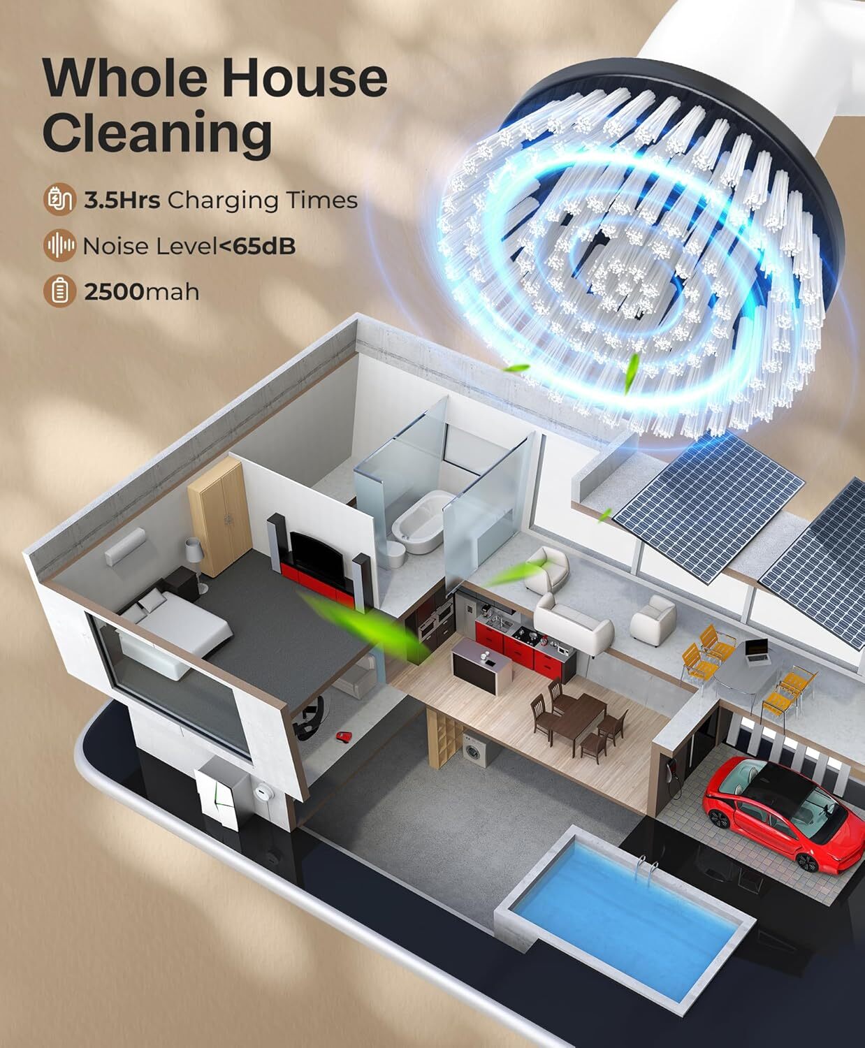 Electric rotary scrubber, bathroom brush, 2 speeds, interchangeable brush heads