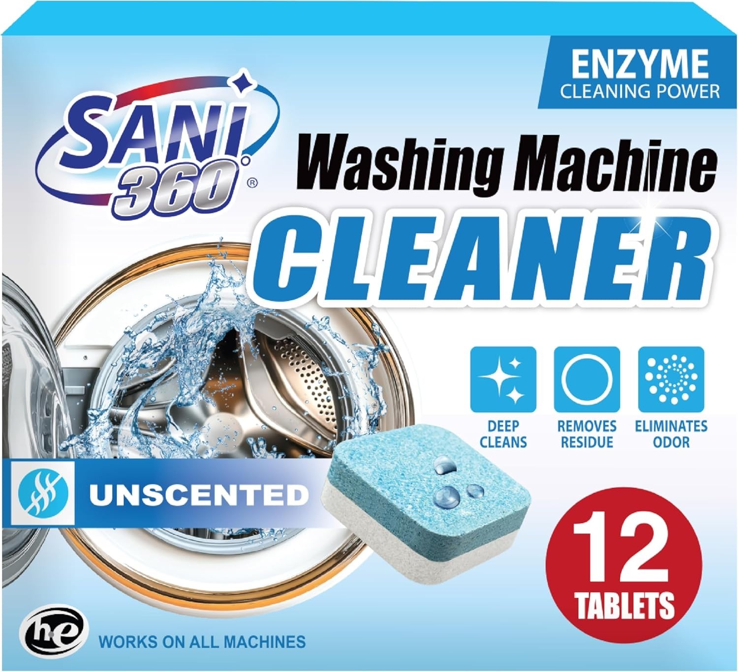 Enzyme-Activated Washing Machine Cleaner Tablets – 12 Unscented Supply