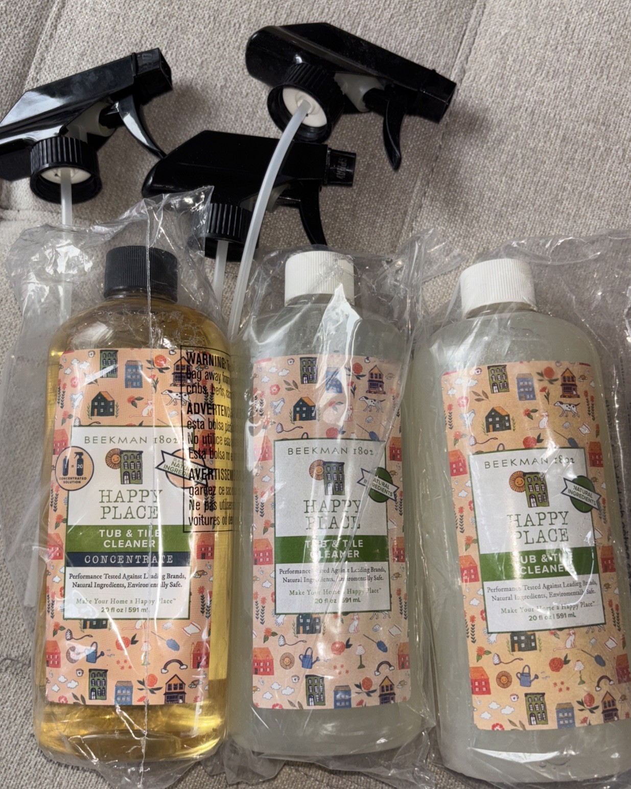 BEEKMAN 1802 HAPPY PLACE 2 TUB & TILE CLEANER – 20 FL & 1 Concentrate Lot Of 3