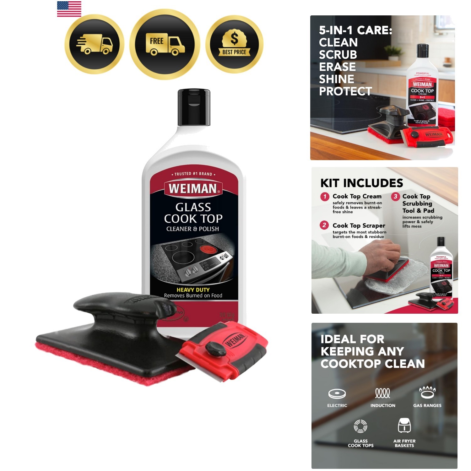 Glass Ceramic Cooktop Cleaner Kit Scrubbing Pads Scraper for Burnt Food and G…