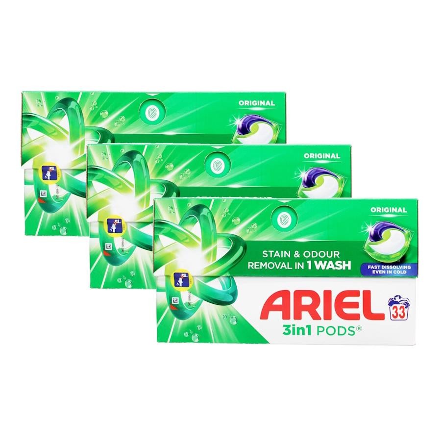 Ariel 3 in 1 Laundry Detergent Pods Original 33 Washes – 3 Pack