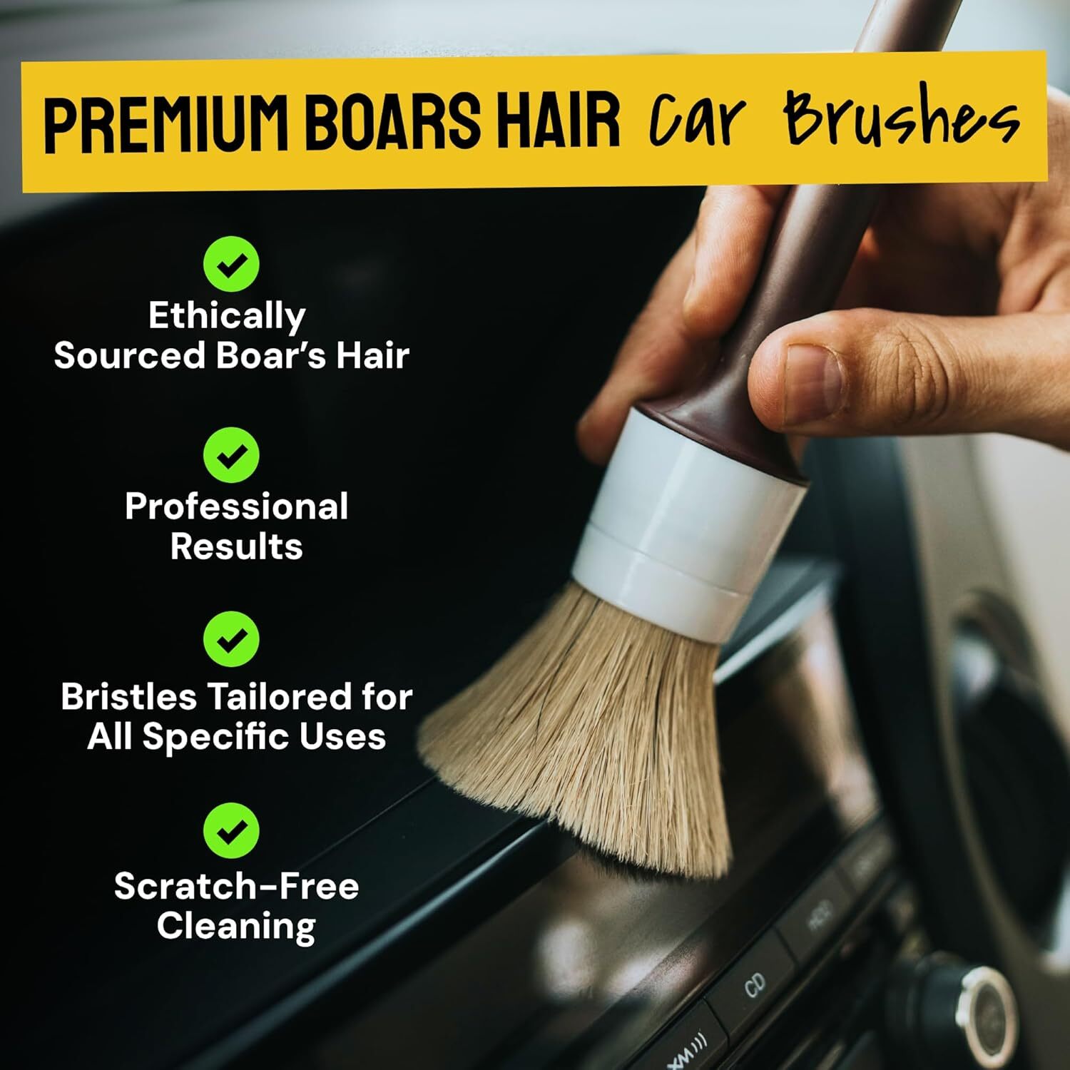 Car Detailing Brush Ultra Soft Boars Hair Set of 3- Automotive Detail Brushes…