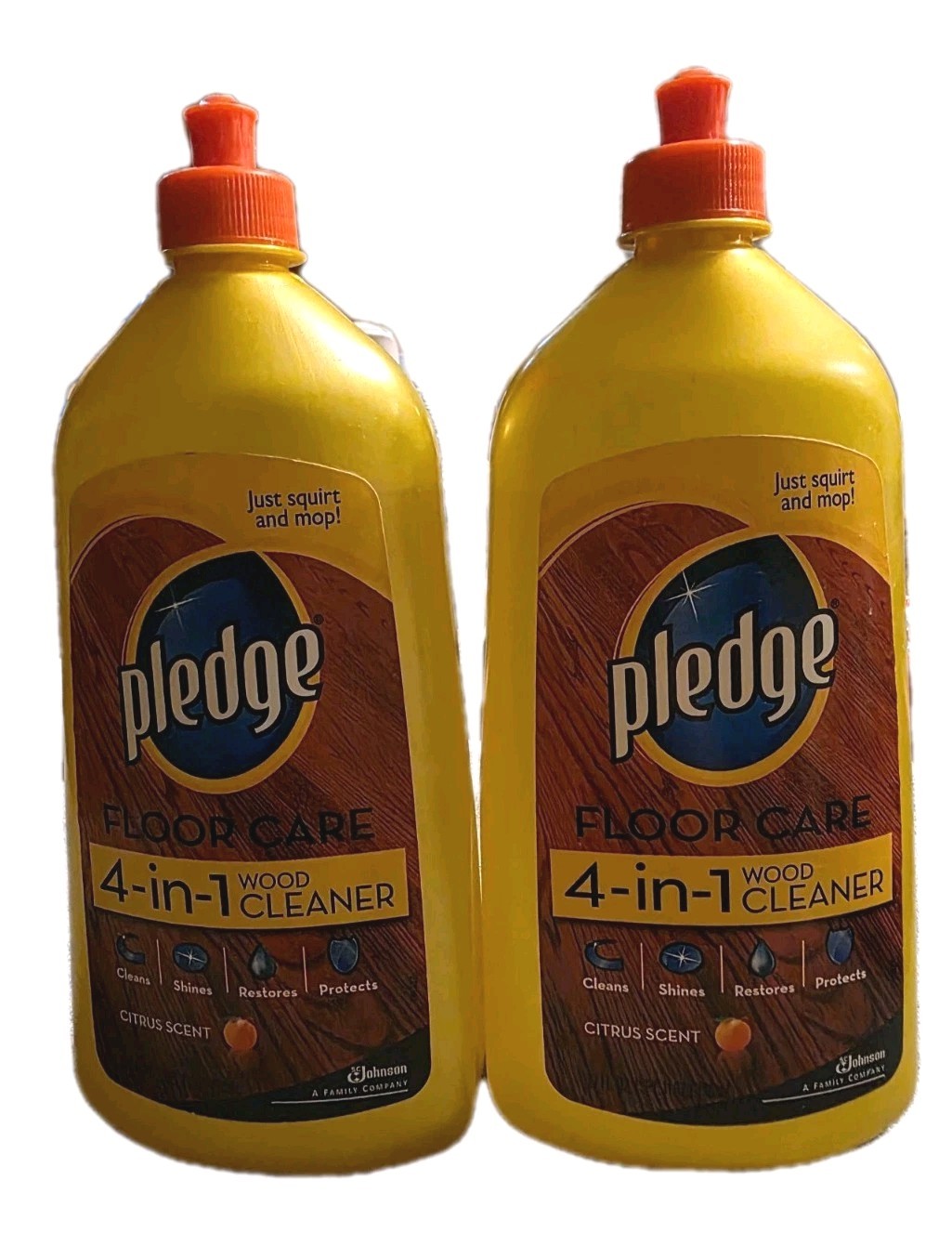 SET of 2 SC Johnson PLEDGE Wood Floor Cleaner Gold Bottle Citrus Scent 27 fl oz.