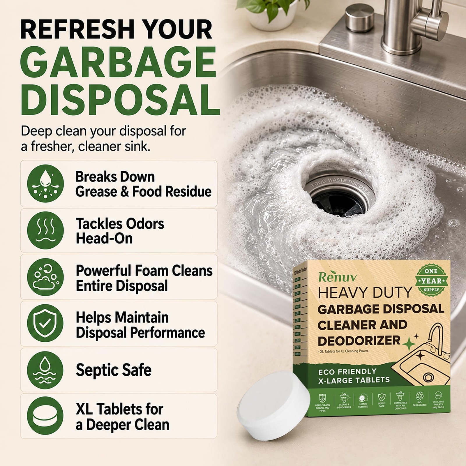 ® Garbage Disposal Cleaner and Deodorizer Tablets Drain Freshener, Foaming Ci…