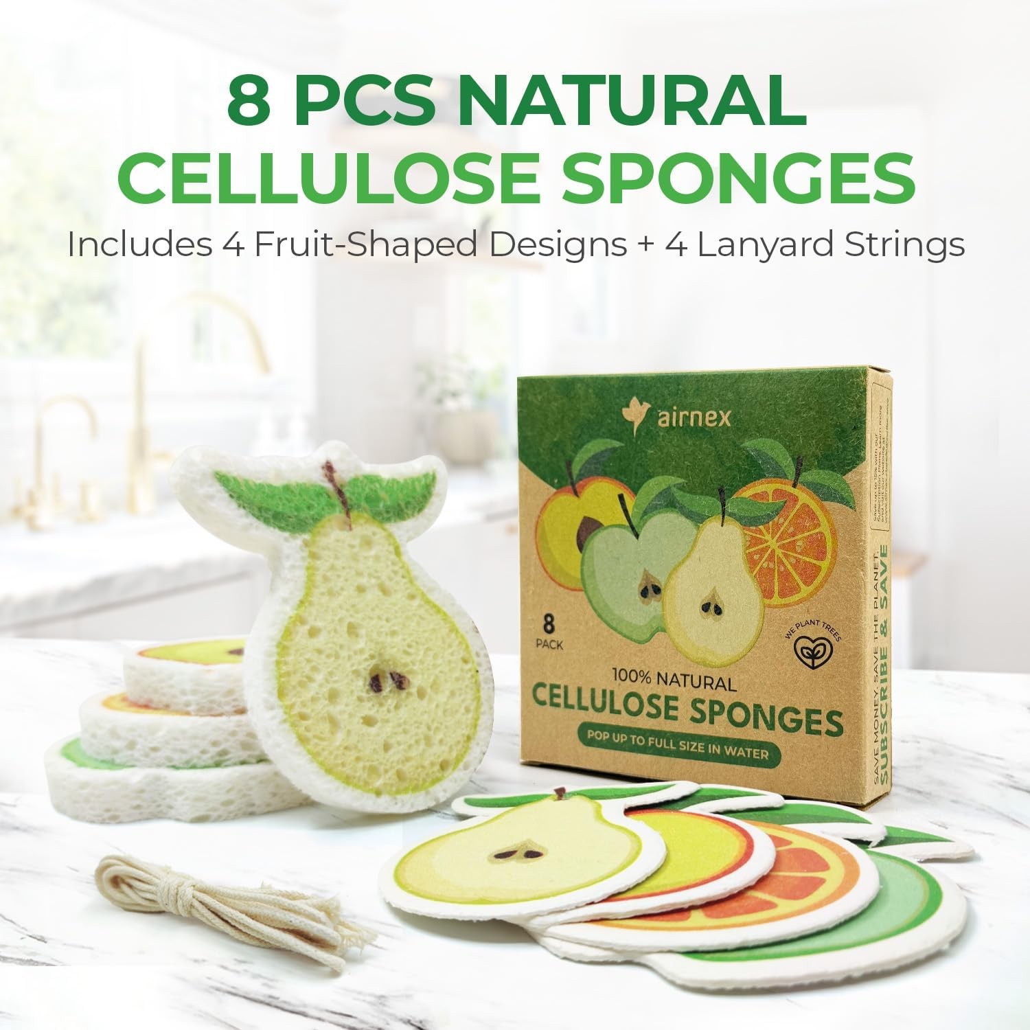 Biodegradable Cellulose Compressed Sponges Bulk – Fruit Shaped Kitchen Pack of 8