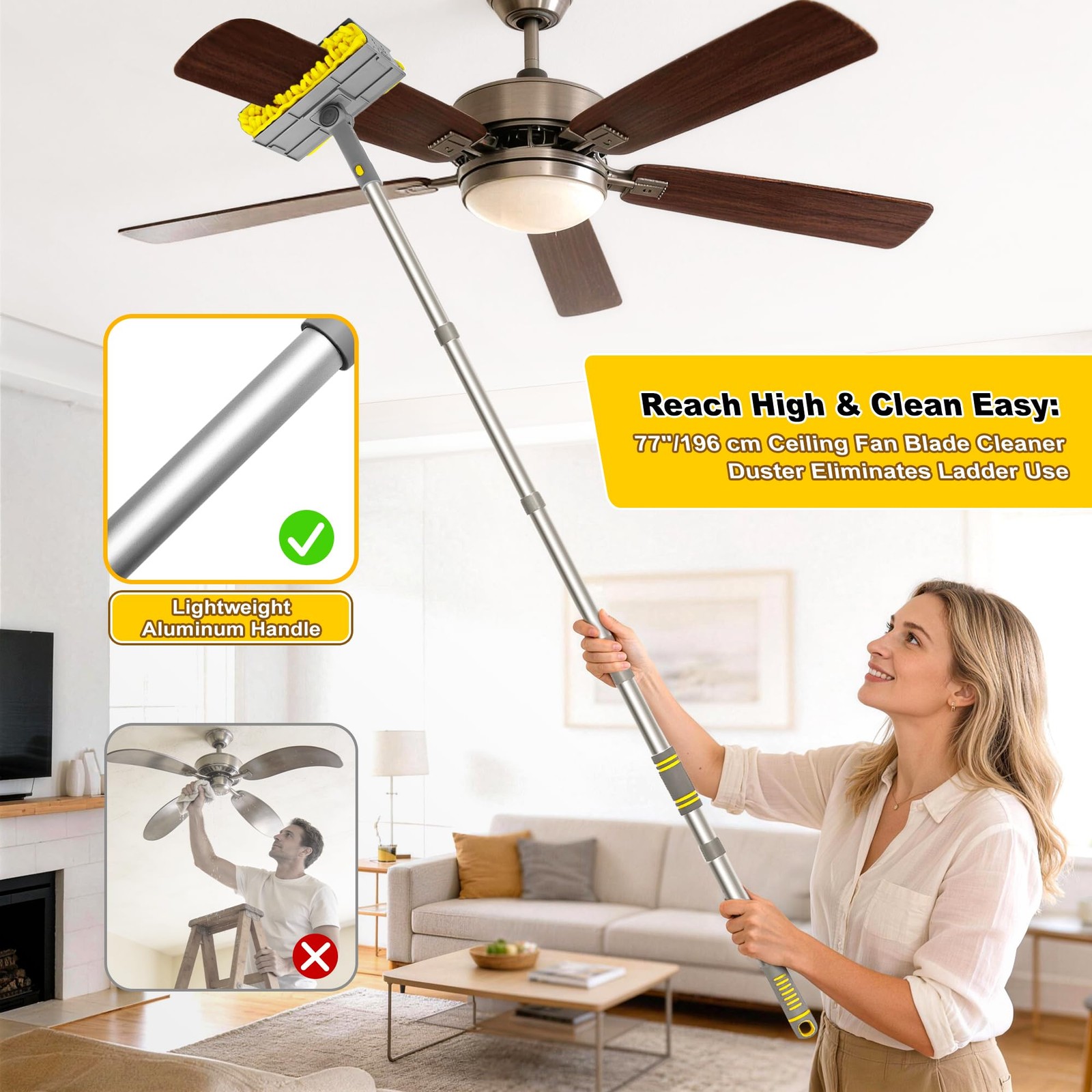 77” Ceiling Fan Cleaner Duster with Extra Bendable Chenille Dust Cleaning Too…