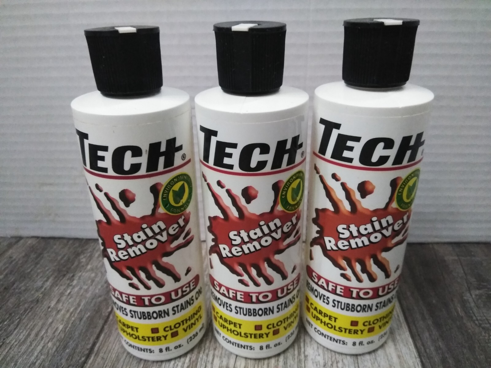 Tech STAIN REMOVER Liquid Multi Purpose Non-toxic Carpet Clothing 8.oz (3pk)