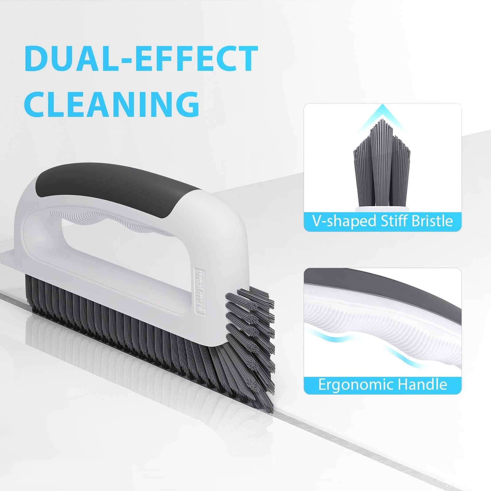 Tile Grout Scrubber, V Shape Brush For Bathroom Floors, Hard Bristles, Gray