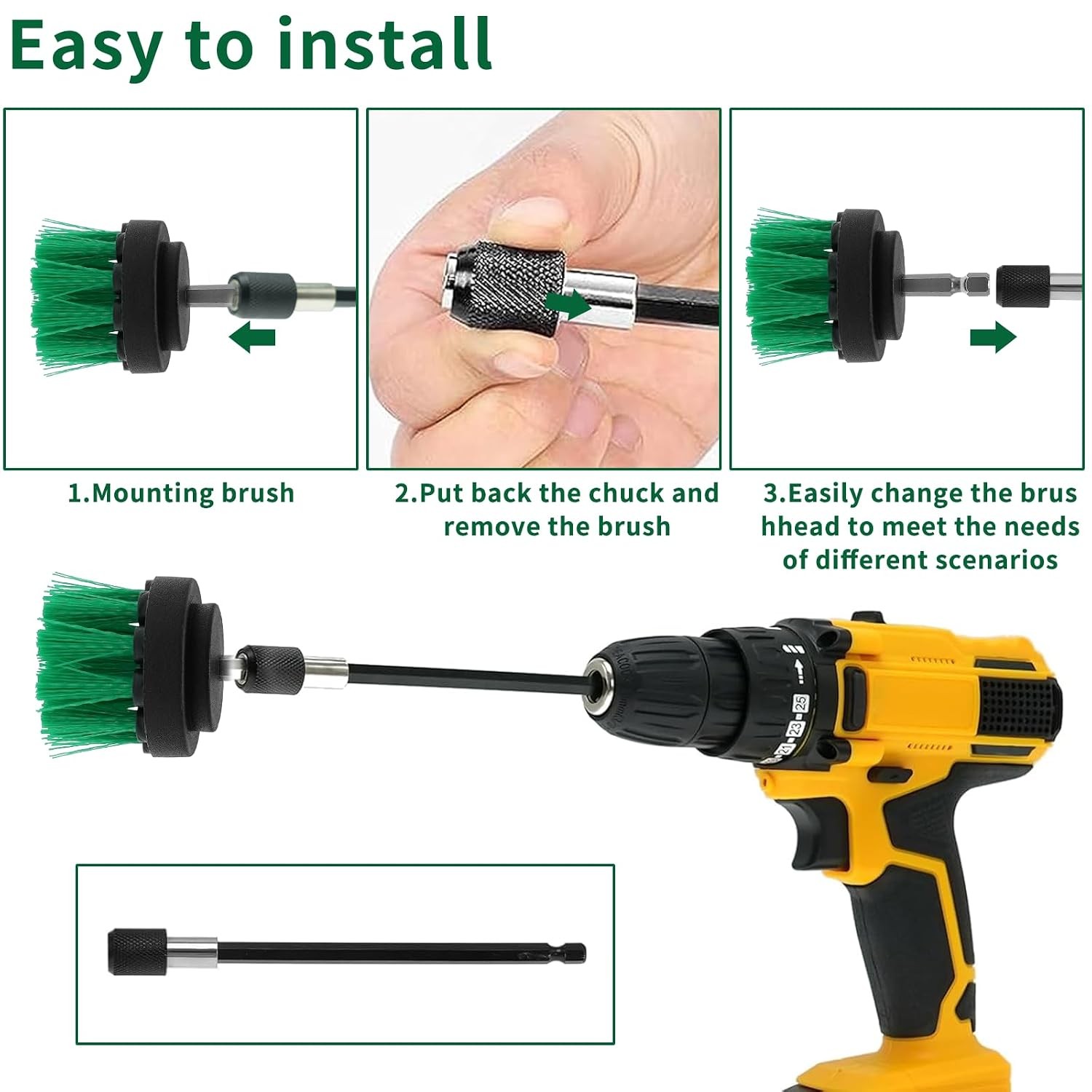 8 Pcs Drill Brush Attachment Set, Power Cleaning Scrub Brush Kit with Extend Lon