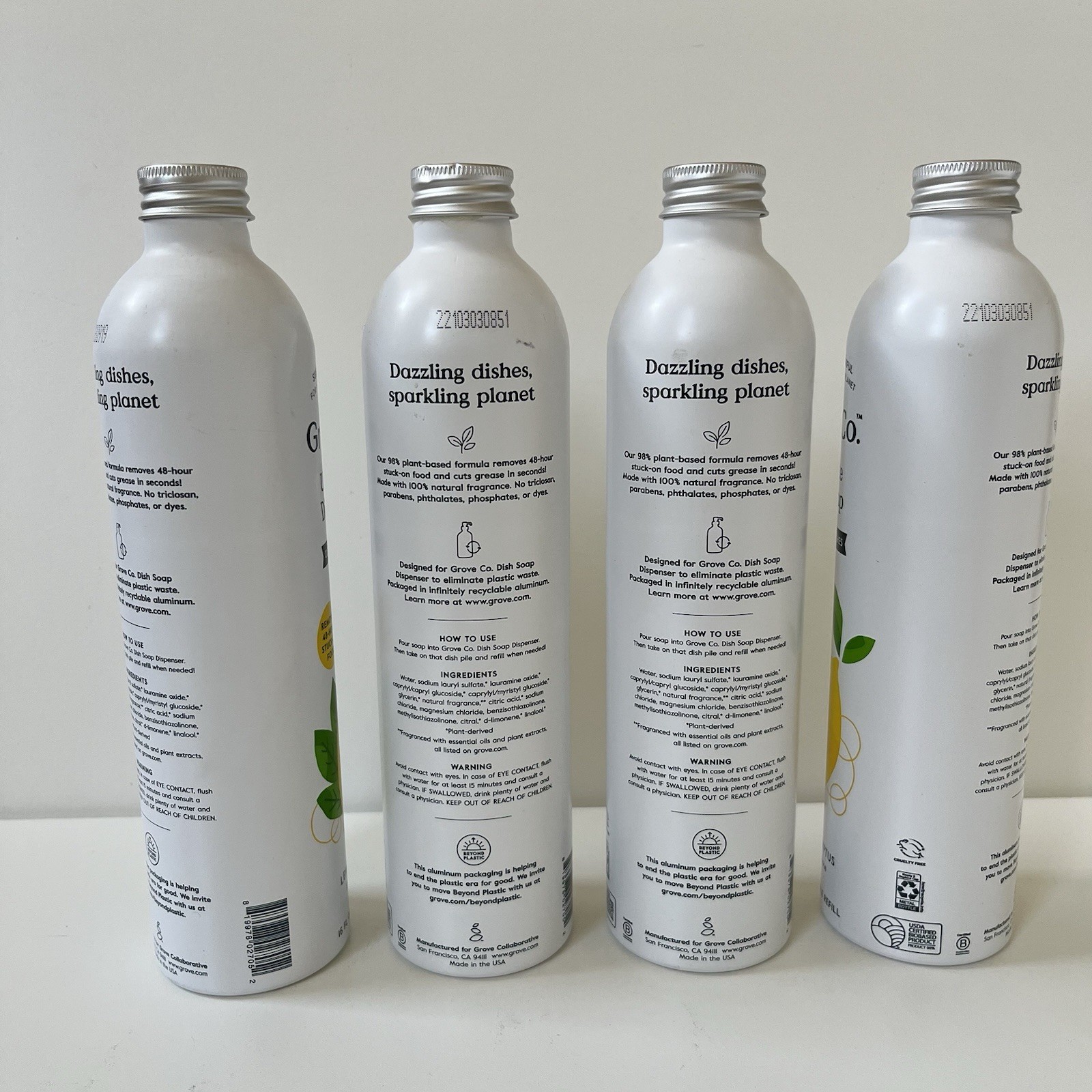 4 Grove Co. Ultimate Dish Soap Refill in Aluminum Bottle ,Orange & Rosemary 16oz