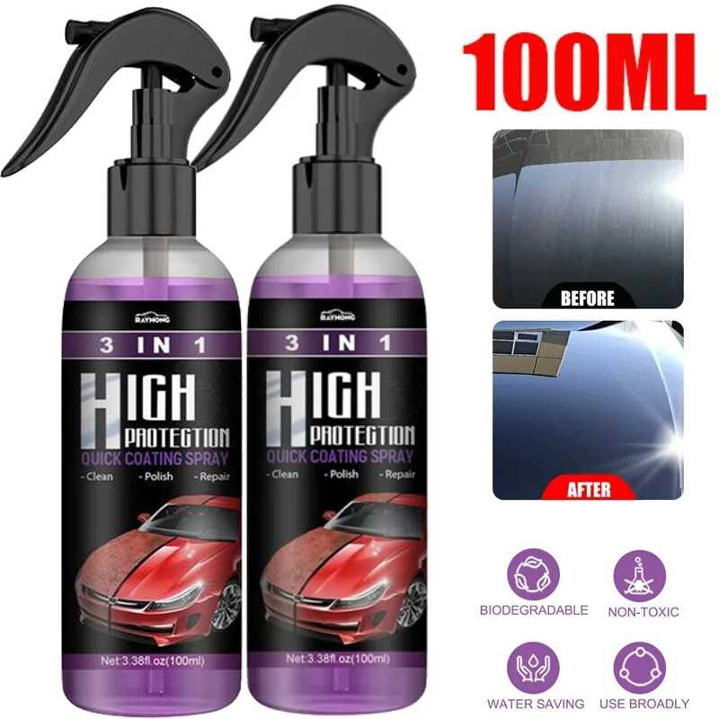 3× Quick Hydrophobic 3 in 1 High Protection Car Coat Ceramic Coating Spray 100ML