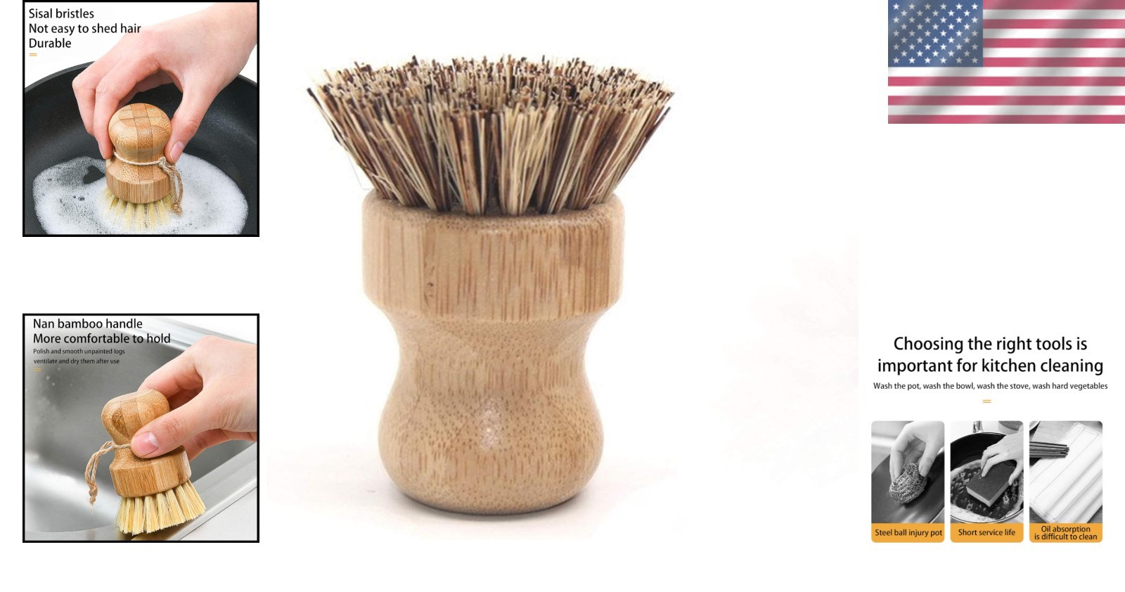 100% Palm Cleaning Brush with Bamboo Handle – Strong, Gentle, and Eco-Conscious