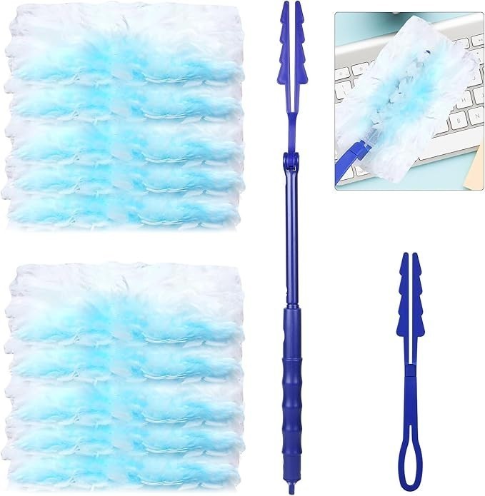 32 Pcs Dust Magnet Fluffy Duster Refill with Handle Telescopic Wand​…