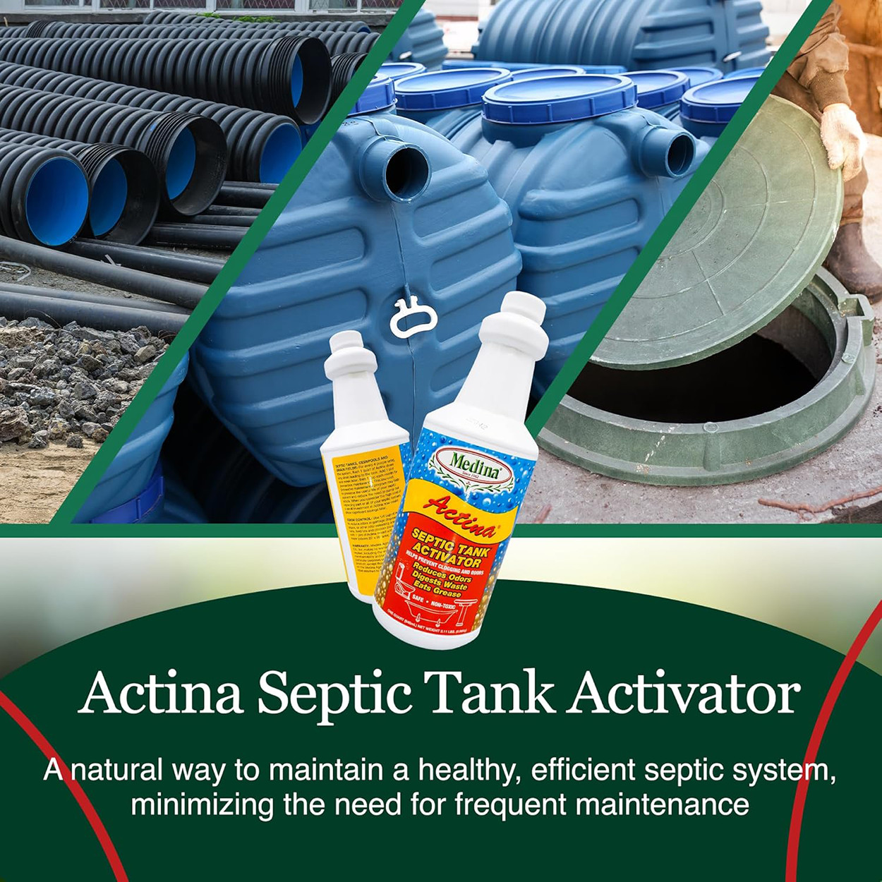 Actina Septic Tank Activator Reduces Odors Digests Waste 32 fl oz by Medina