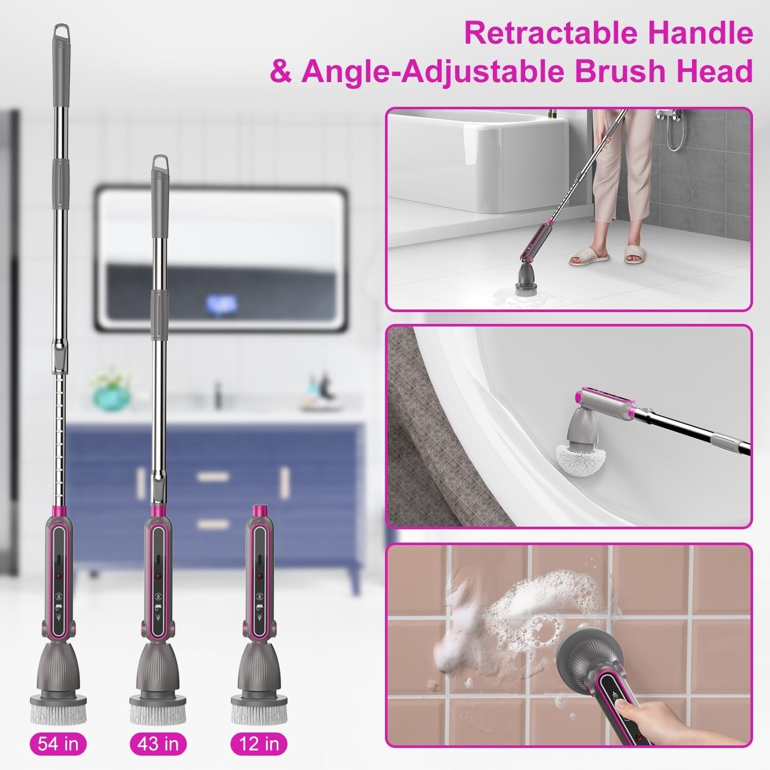 Clearance Electric Spin Scrubber Quiet Cordless Cleaning Brush Pressure 120Mins