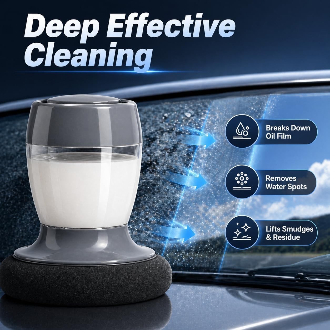 Luxury 2-in-1 Windshield Cleaner with Built-in Reservoir for Crystal Clarity