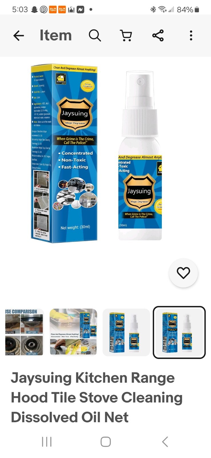 1-3 Pc 30 Ml Magic Degreser Cleaner Spray $3.99