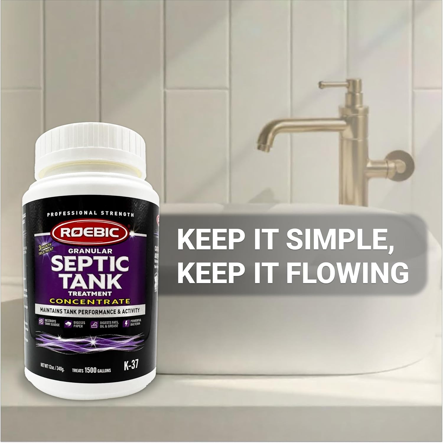 K-37 Granular Septic Tank Treatment, 12 oz for Clog Prevention & Odor Control