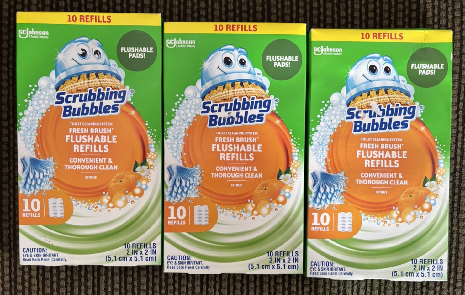 New Scrubbing Bubbles Fresh Brush Flushable Refills 30ct Toilet Pads 3 Boxes
