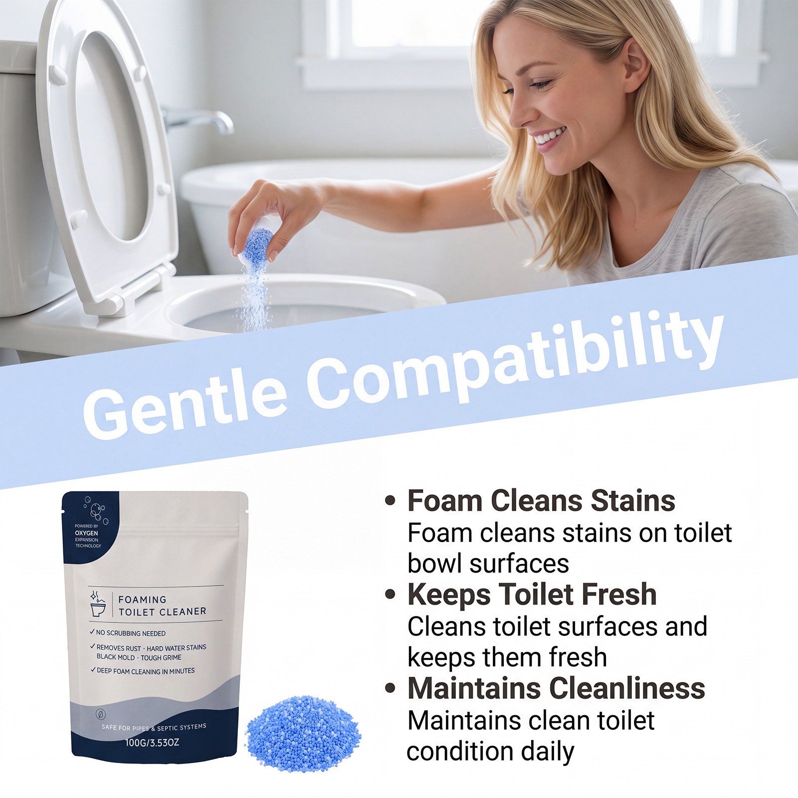 Foaming Toilet Bowl Cleaner – Oxygen Foam Formula for Cleaning Stain Removal