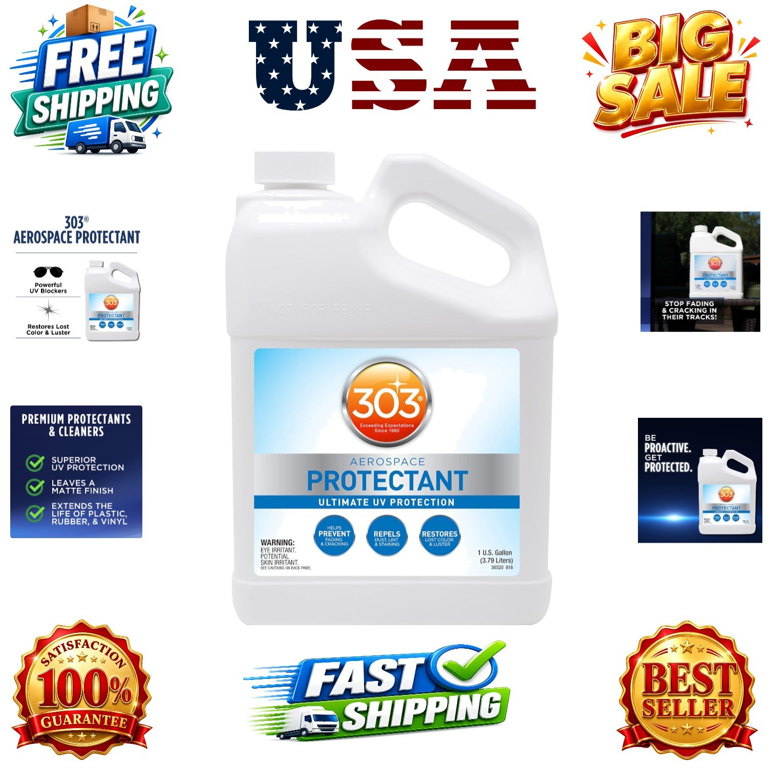 303 Aerospace Protectant for Vinyl, Plastic & Rubber, 1 Gallon | Provides UV …