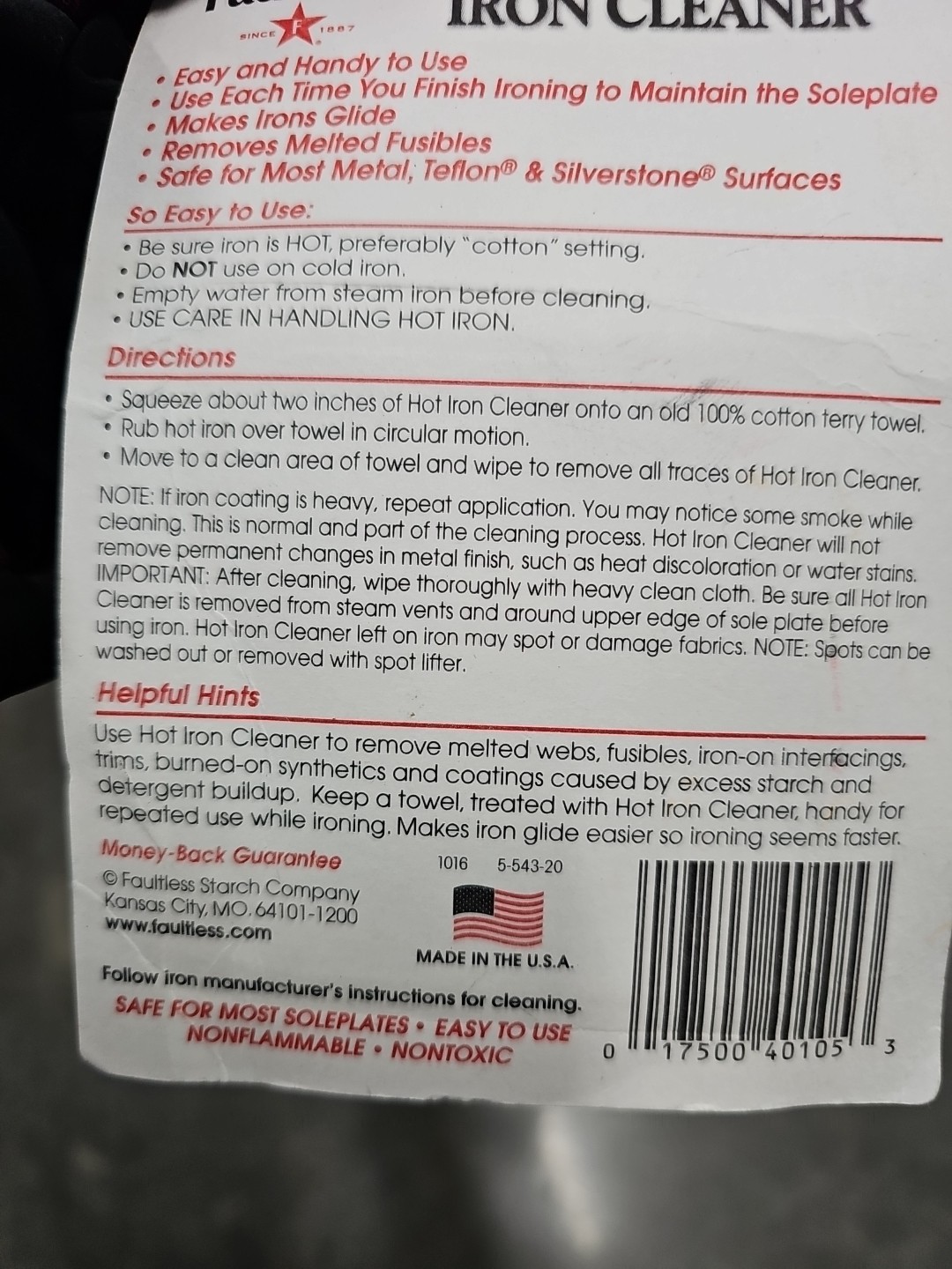 Faultless Hot Iron Cleaner – 2 Tubes Made In USA Brand New & Sealed!!
