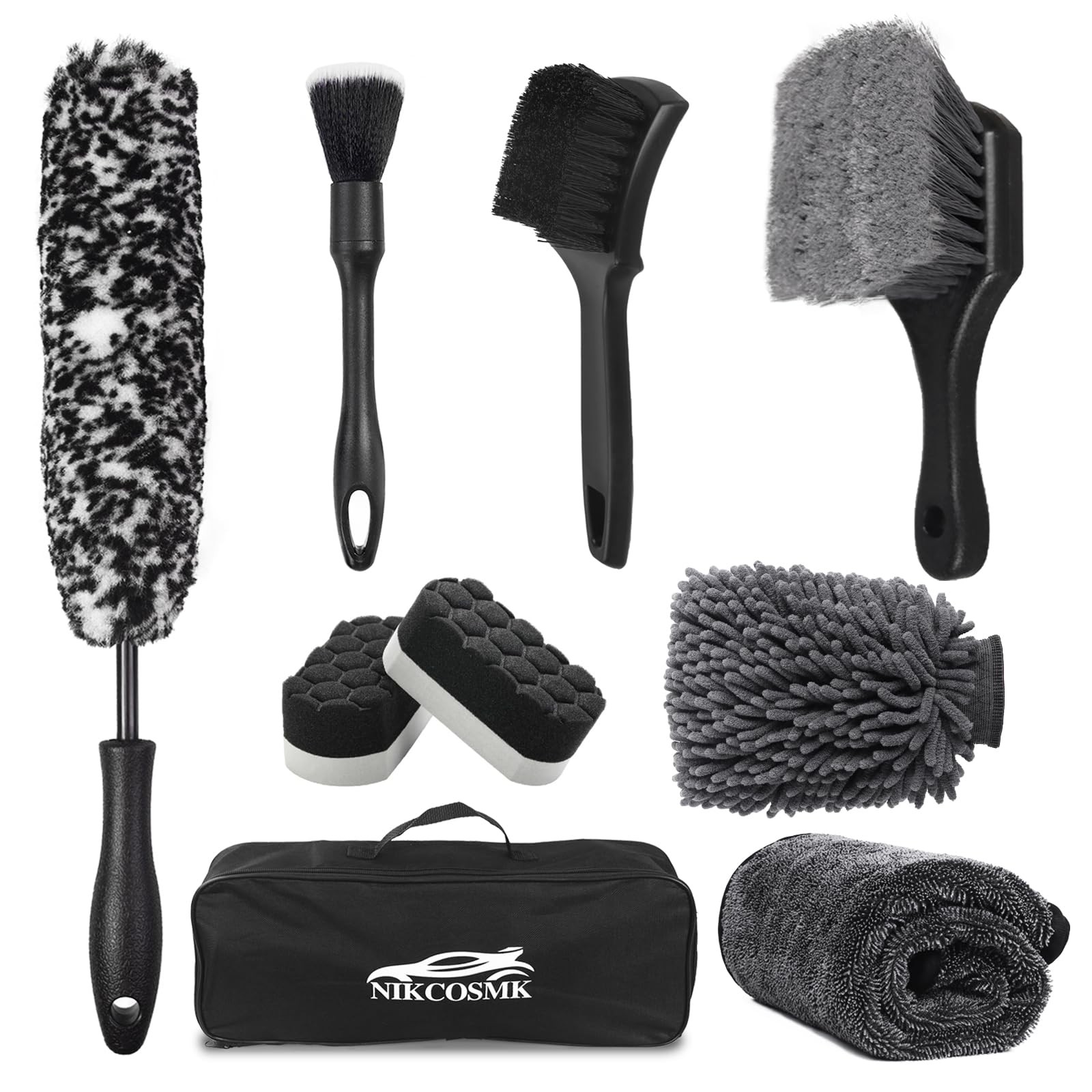 9Pcs Car Wheel & Tire Brush Kit, Wheel Cleaner Brush, Softbristled Rim Brush,…