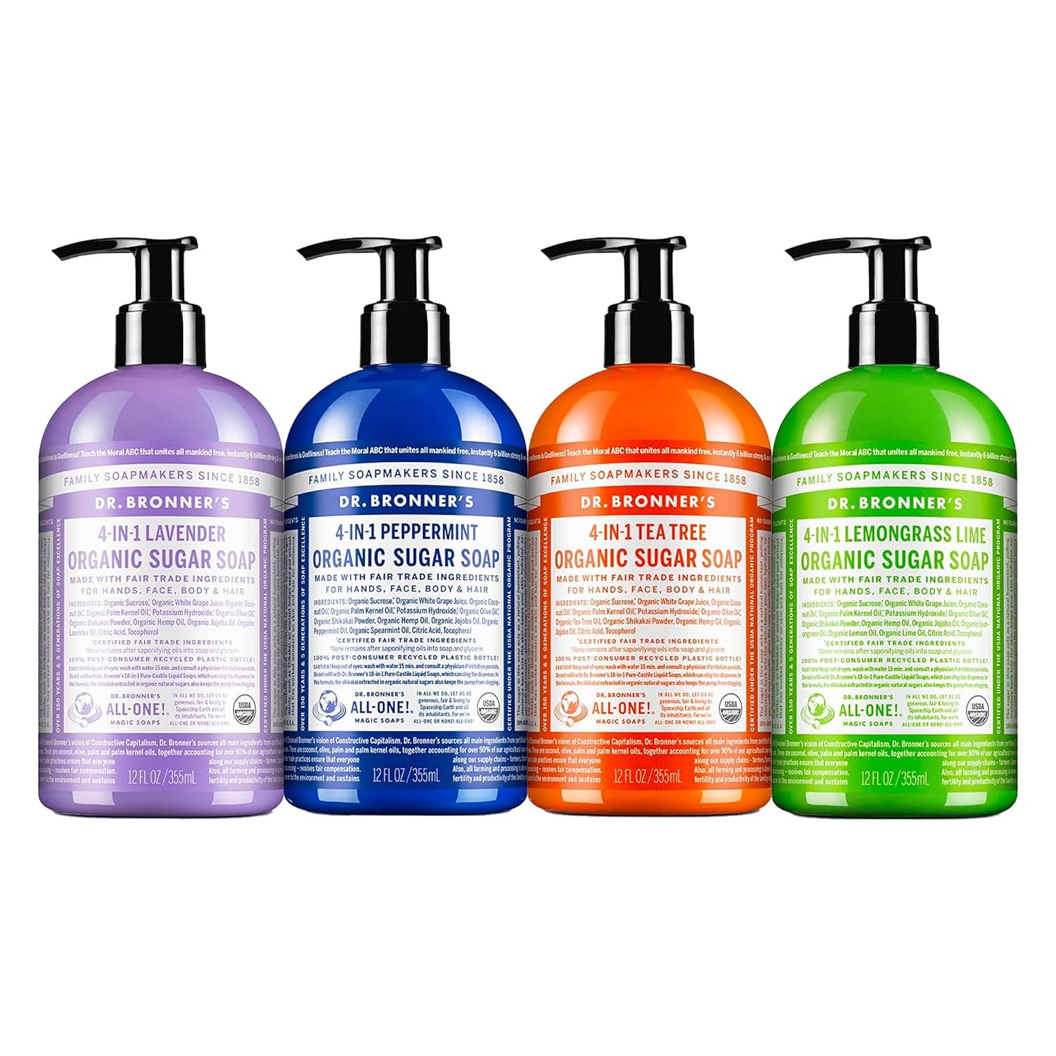 Dr. Bronner’s – Organic Sugar Soap (12 oz Variety Pack) Lavender, Peppermint,