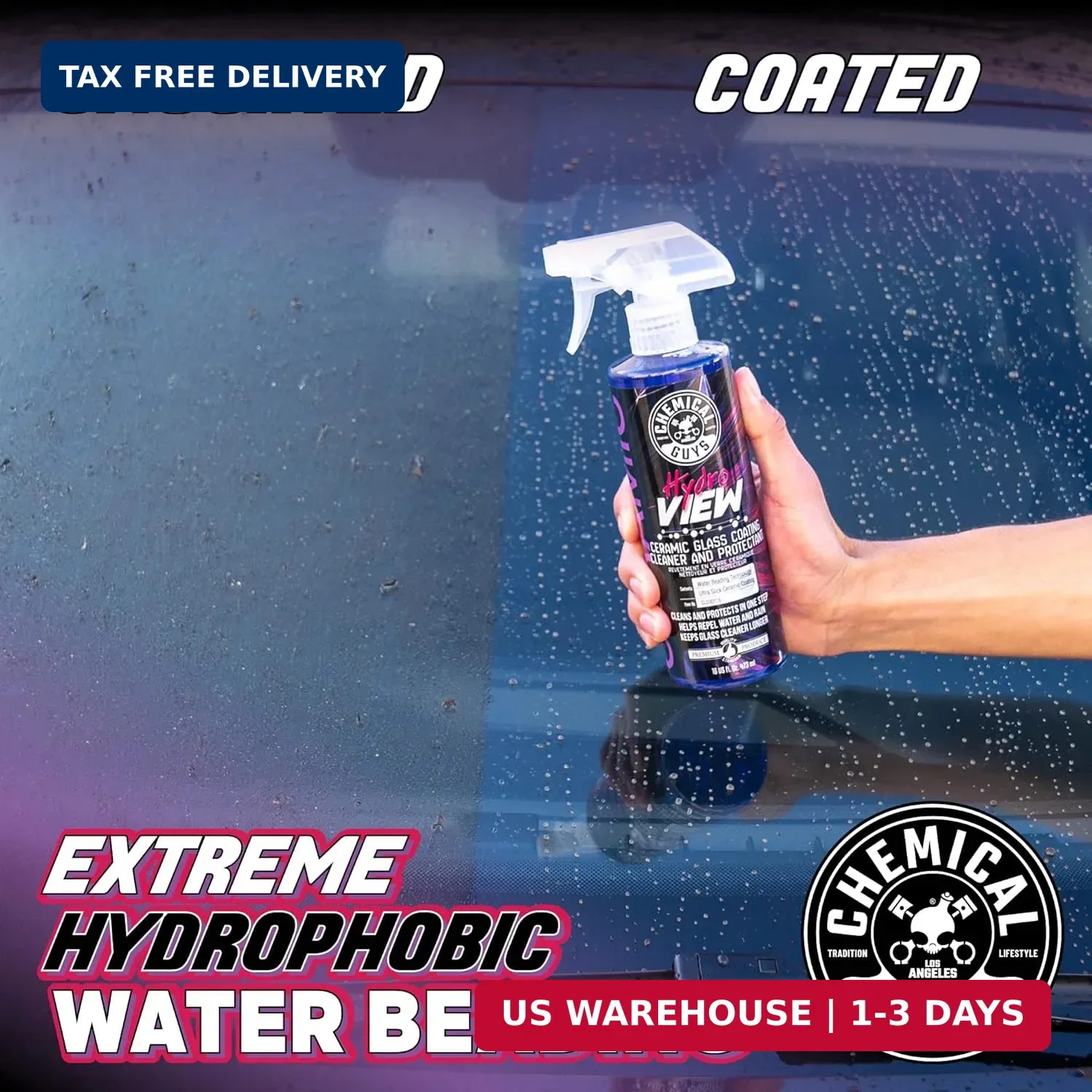 Chemical Guys HydroView Ceramic Glass Cleaner & Coating – Cleans & Adds Hydropho