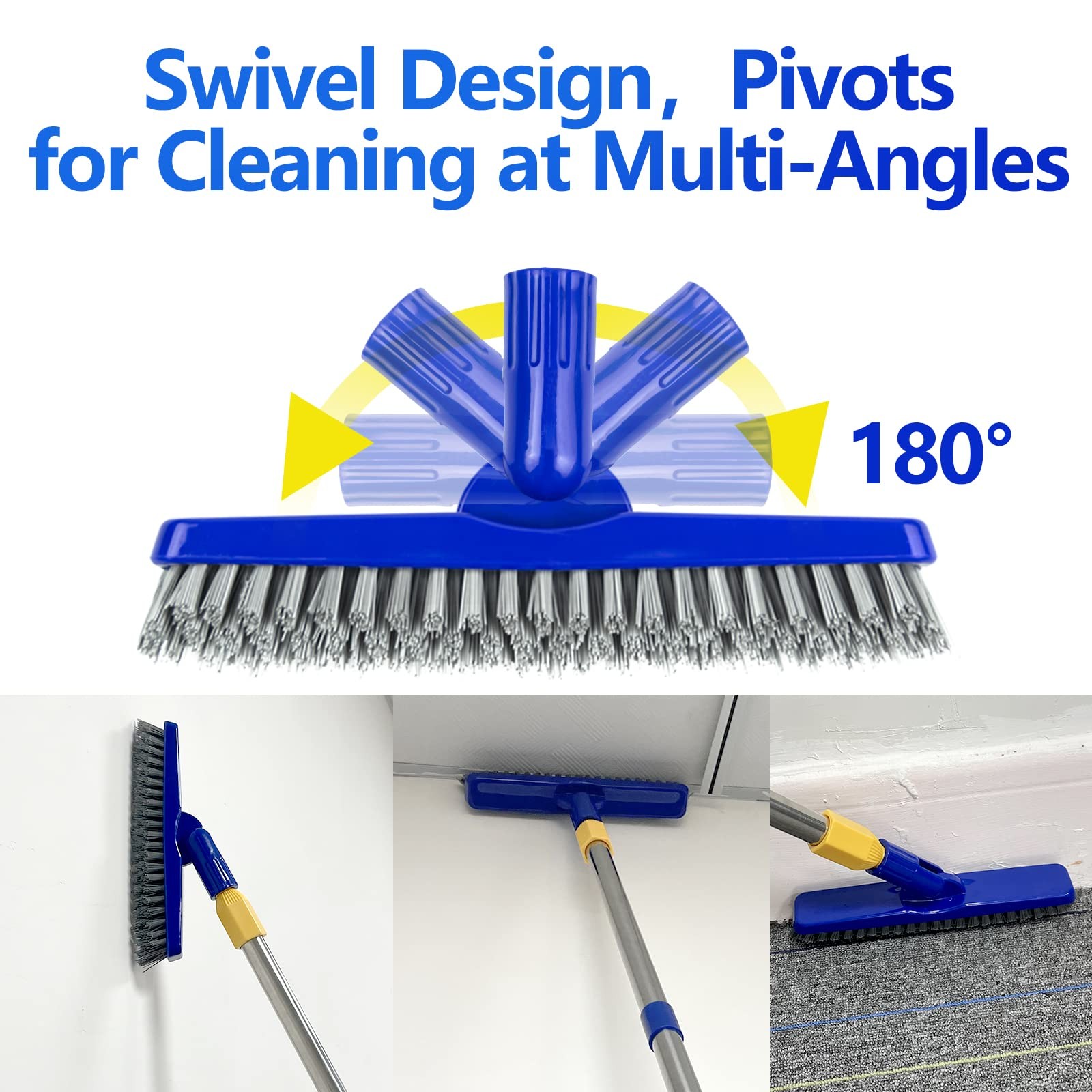 2 Pack Grout Brush with Long Handle, 56.5” Swivel Grout Cleaning Brush,V-Sha…