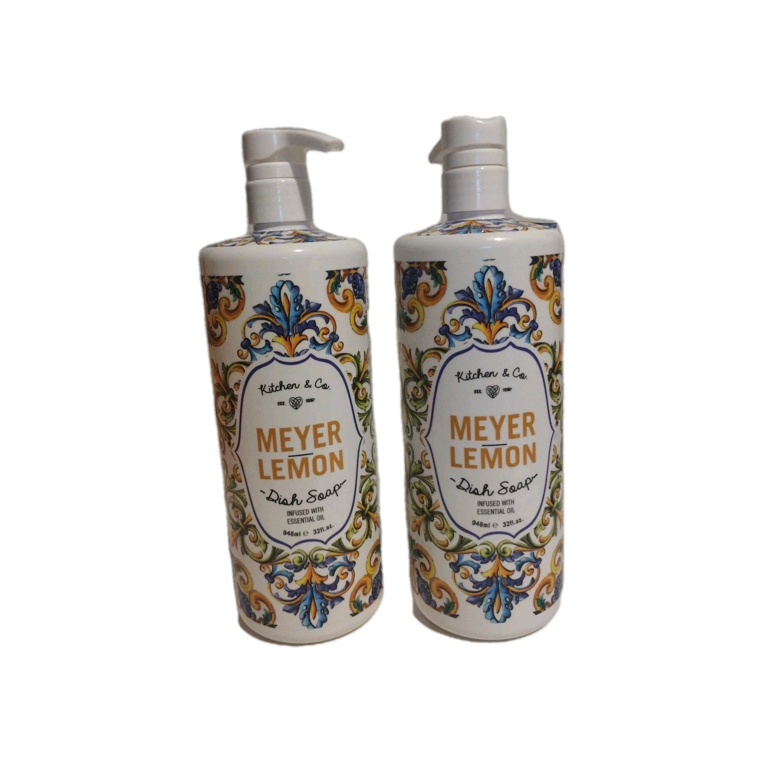 Pack Of 2 Meyer Lemon Dish Soap Kitchen & Co with Essential Oil 32 fl oz Each