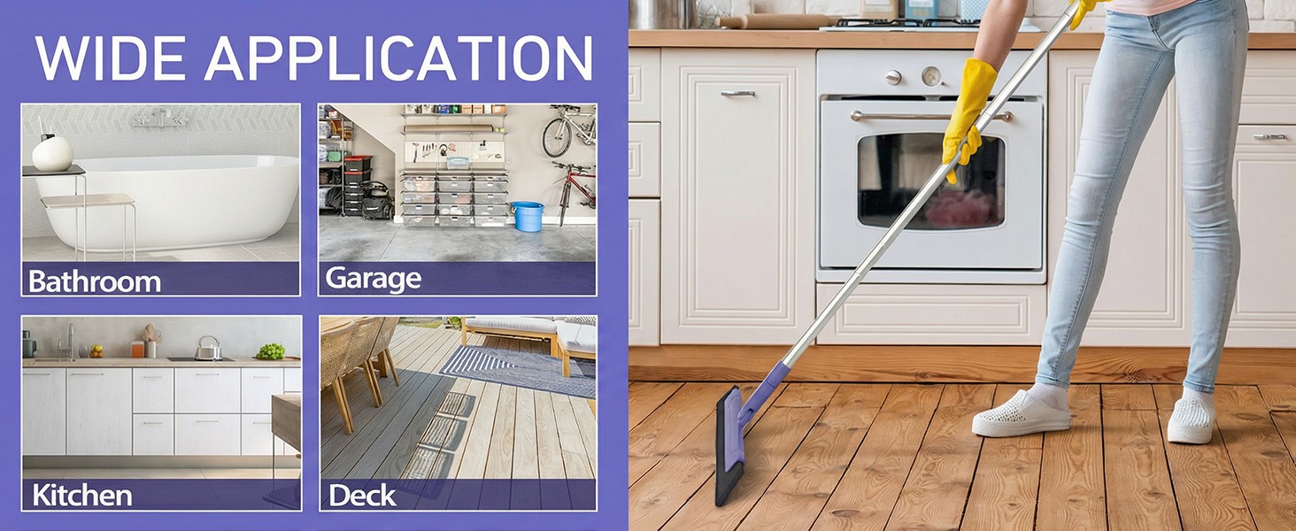 Floor Squeegee with 180° Rotating Head, EVA Foam Blade Squeegee for Floor with