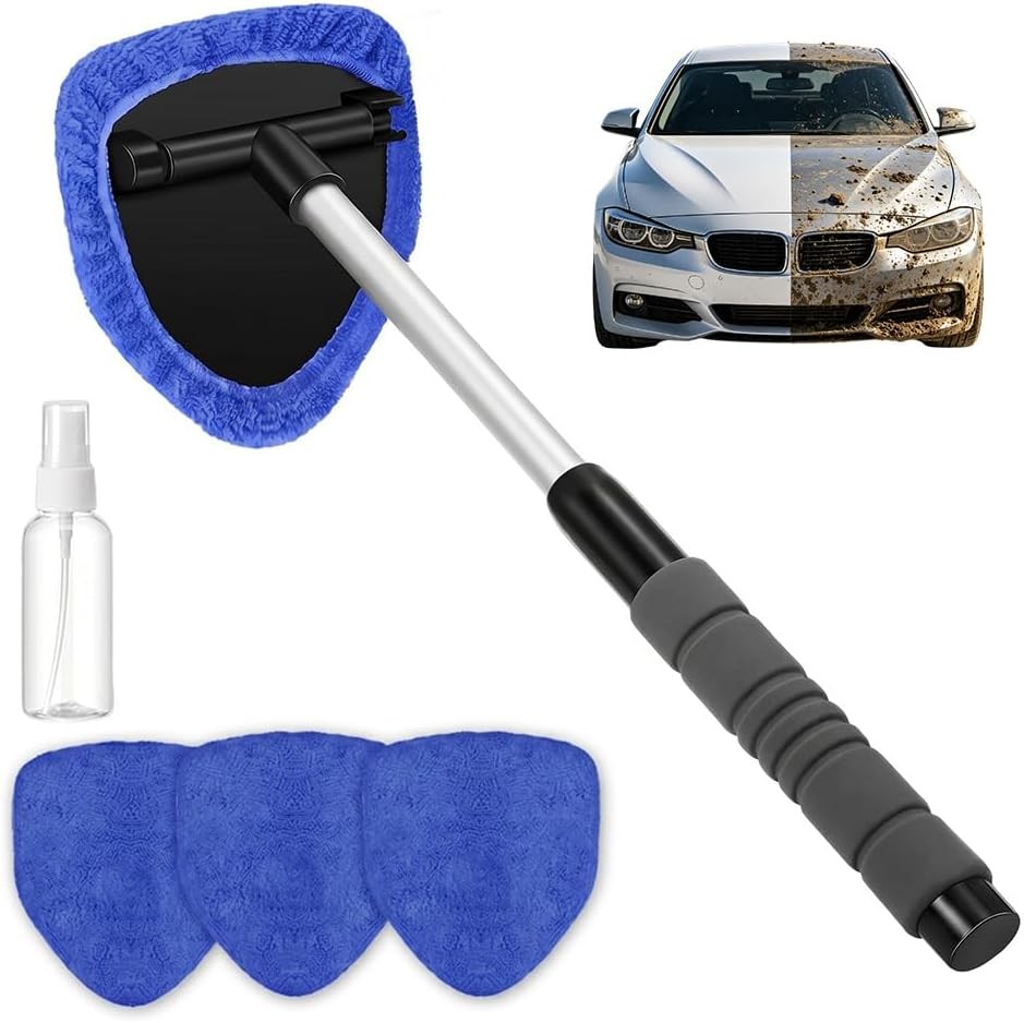 Car Windshield Cleaning Tool, Microfiber Wand Window Cleaner Kit for Auto Glass