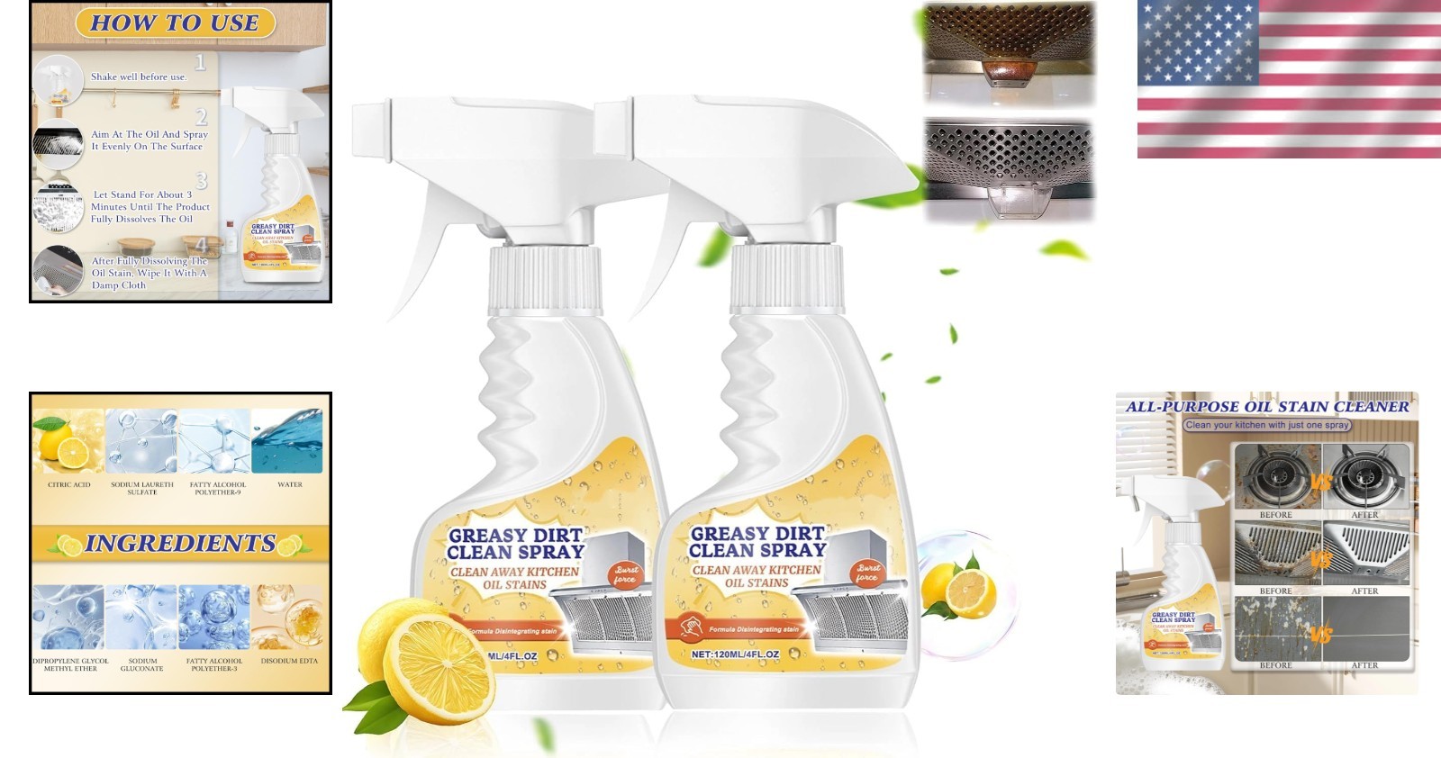 2pcs All-Purpose Oil Stain Cleaner Spray – Effortless Kitchen & Bathroom Care