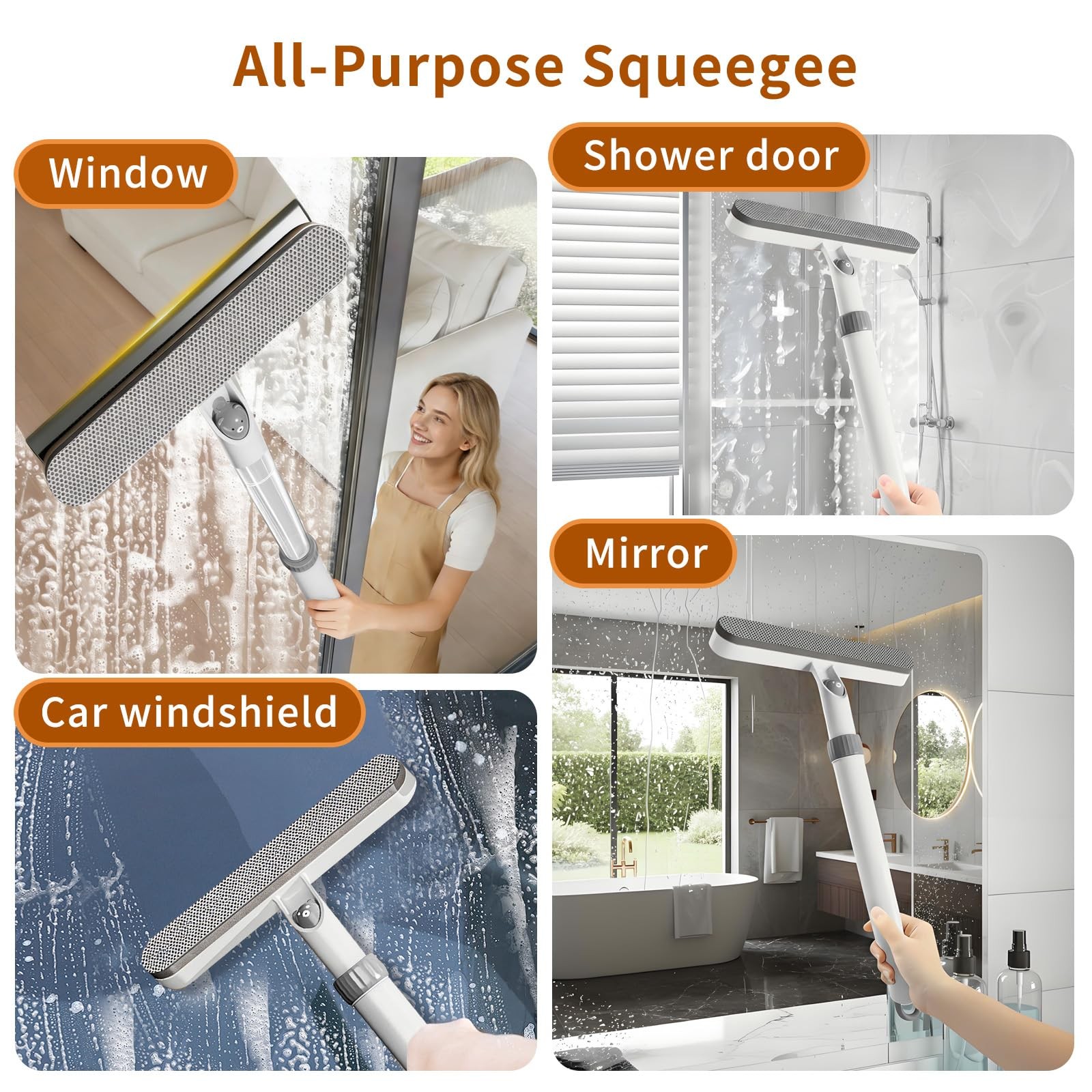 2 Pack 5-in-1 Extendable Window Squeegee with Spray, 12.6 Inches All-Purpose …