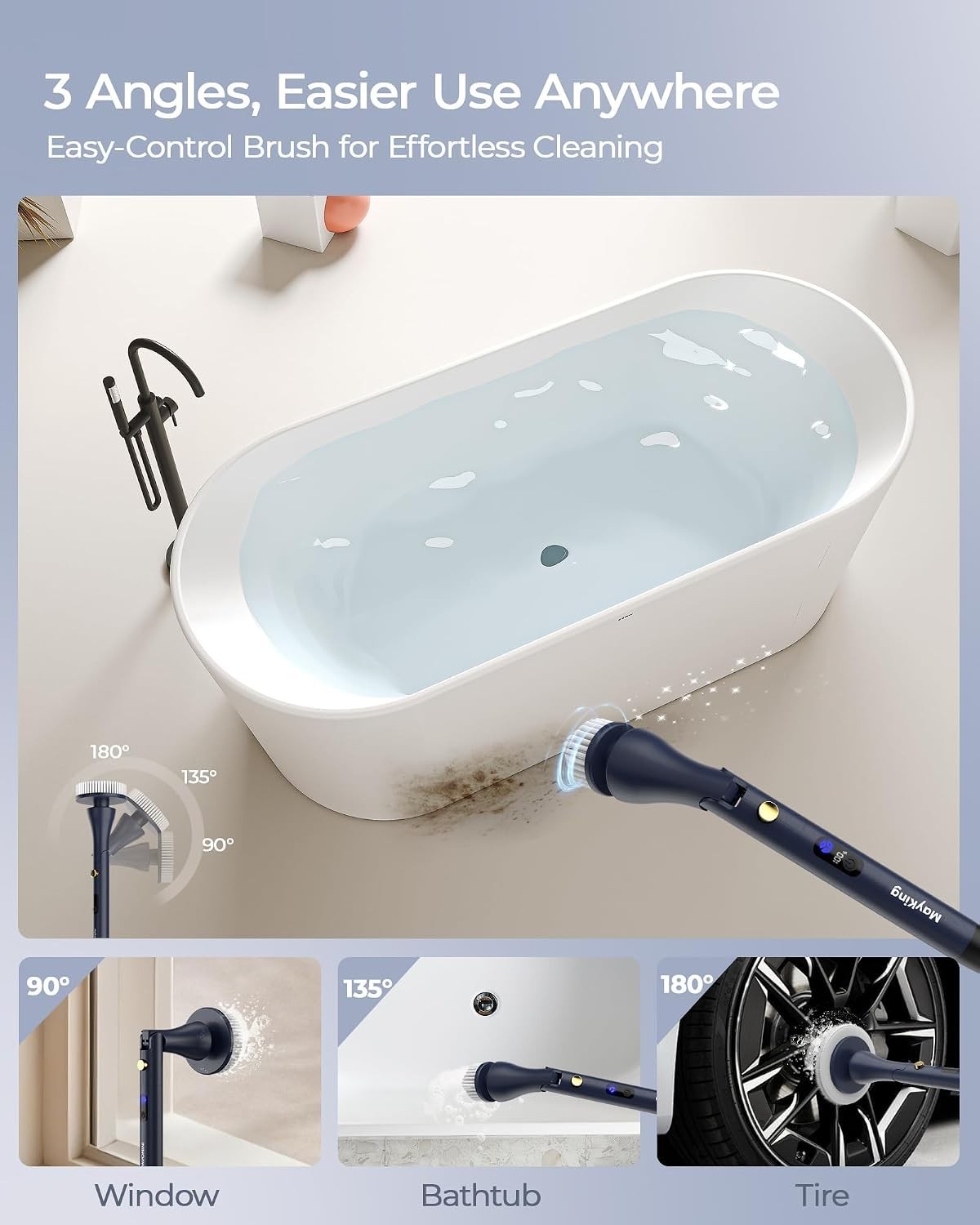 Electric Spin Scrubber Cordless Power Cleaning Brush 9 Heads Shower Tile Cleaner